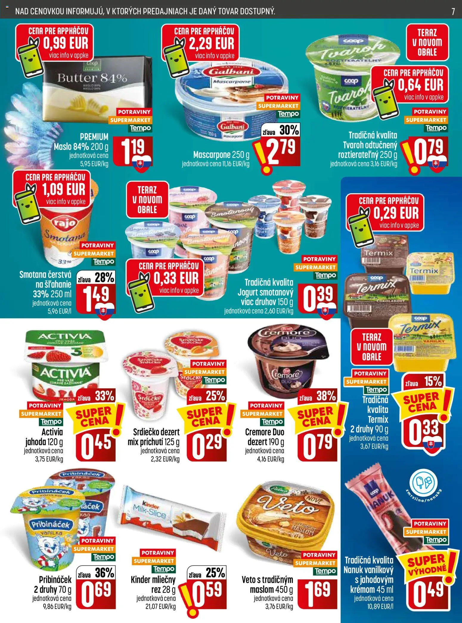 Nové COOP Jednota akcie – leták je platný od 06.08.2026 | Strana: 7 | Produkty: Maslo, Kinder, Termix, Mascarpone