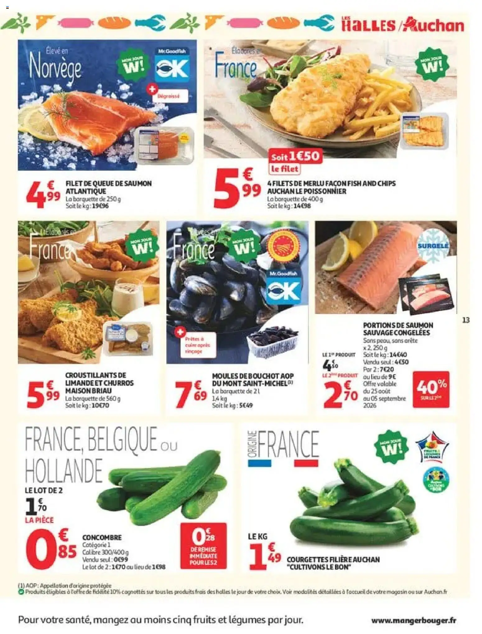 {H1} | Page: 13 | Produits: Concombre, Moules de bouchot, Churros, Chips