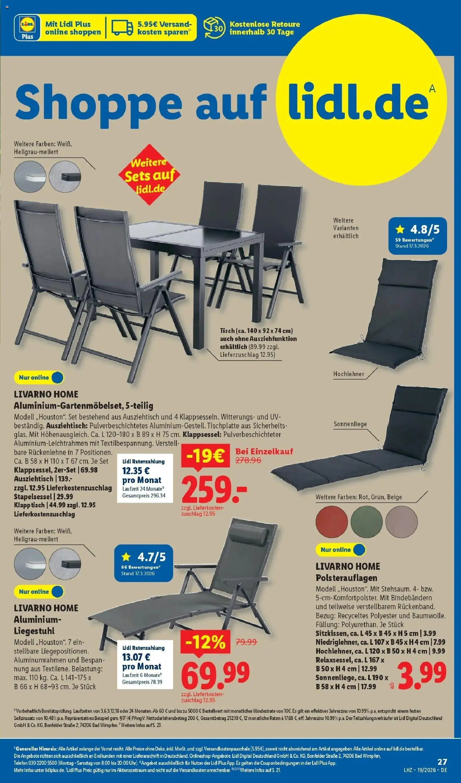 Lidl Prospekt Mahlow – gültig ab 04.05.2026 | Seite: 43 | Produkte: Liegestuhl, Tisch, Bad, Telefon