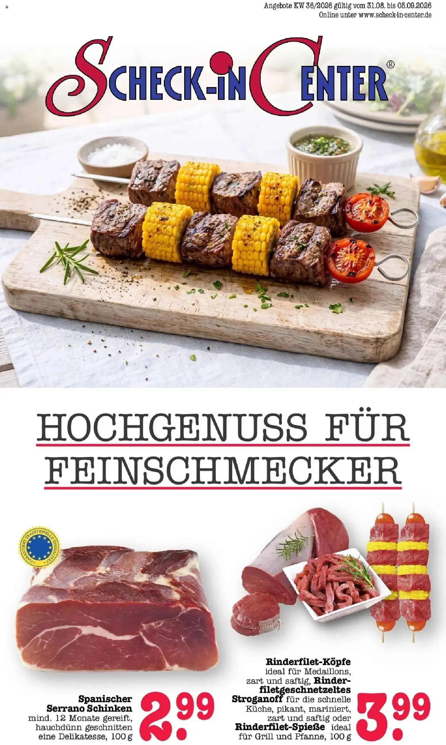 E center Prospekt Achern (ab 31.08.2026) zum Blättern | Seite: 1 | Produkte: Grill, Serrano schinken, Schinken