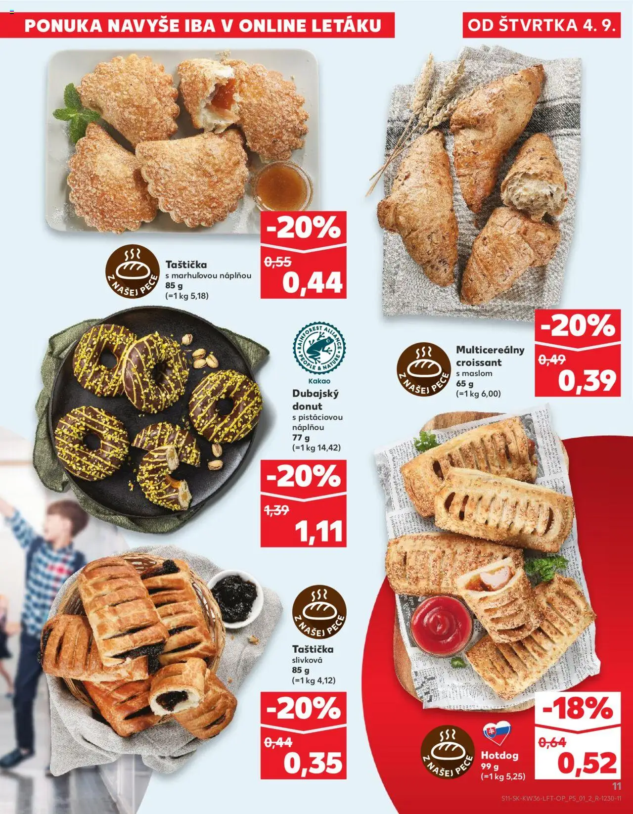 Nové Kaufland akcie – leták je platný od 04.09.2025 | Strana: 11 | Produkty: Donut, Croissant, Pec, Kakao