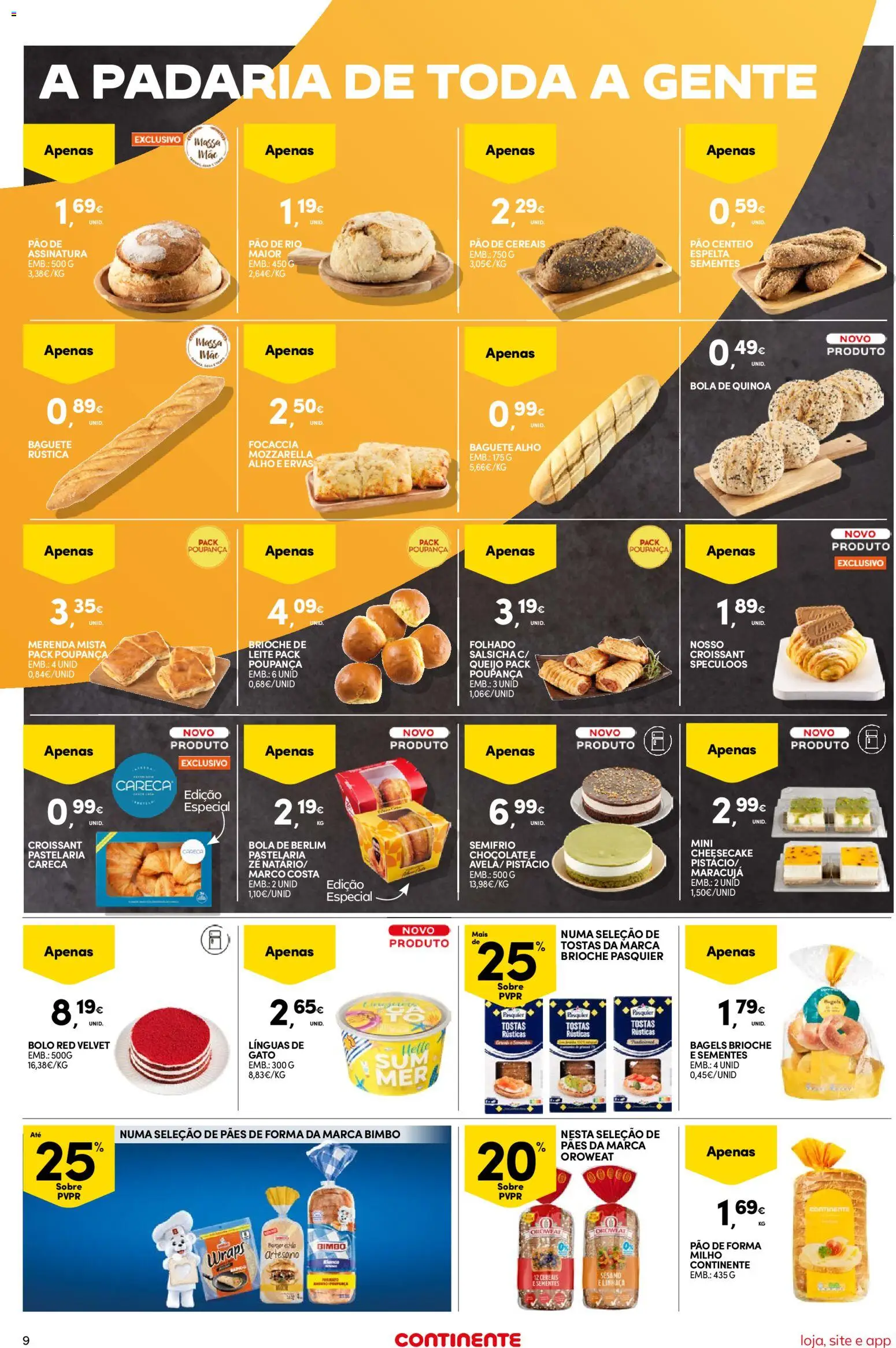Continente Semanal Continente Bom Dia │ válido de 28/07/2026 | Página: 9 | Produtos: Bolo, Centeio, Leite, Milho