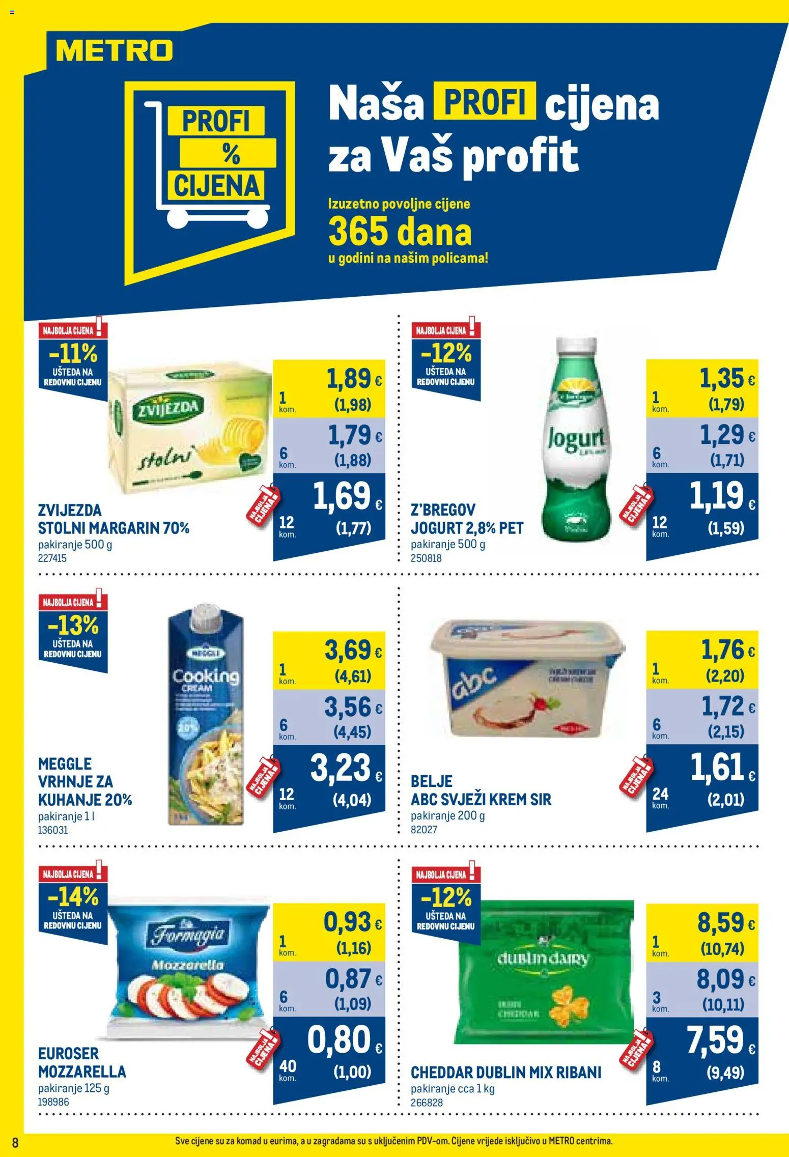 Metro katalog | vrijedi od 03.08.2026 | Stranica: 8 | Proizvodi: Mozzarella, Sir, Jogurt, Margarin