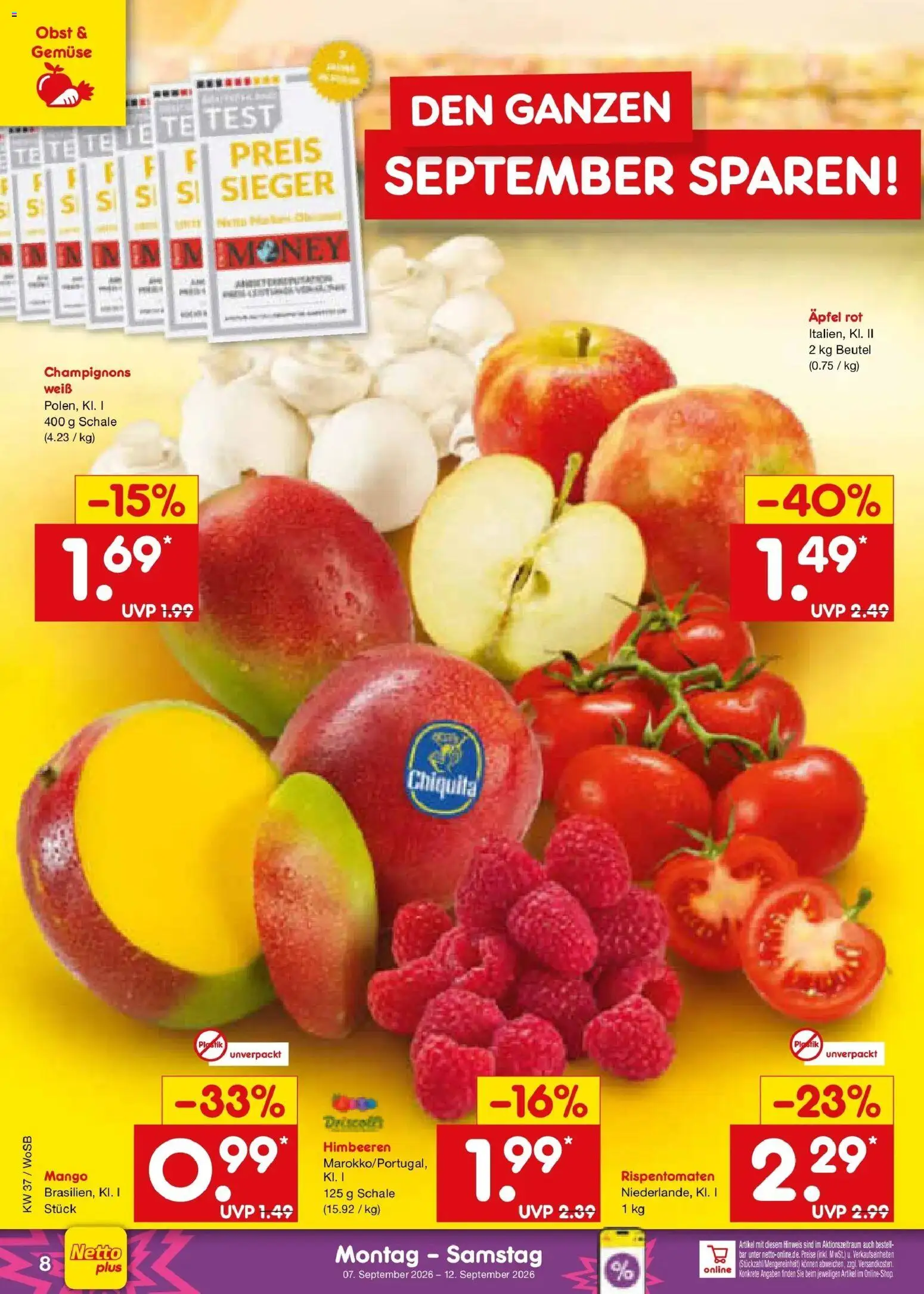 Netto Marken-Discount Prospekt Ludwigshafen-Edigheim – gültig ab 07.09.2026 | Seite: 14 | Produkte: Himbeeren, Äpfel, Gemüse, Obst