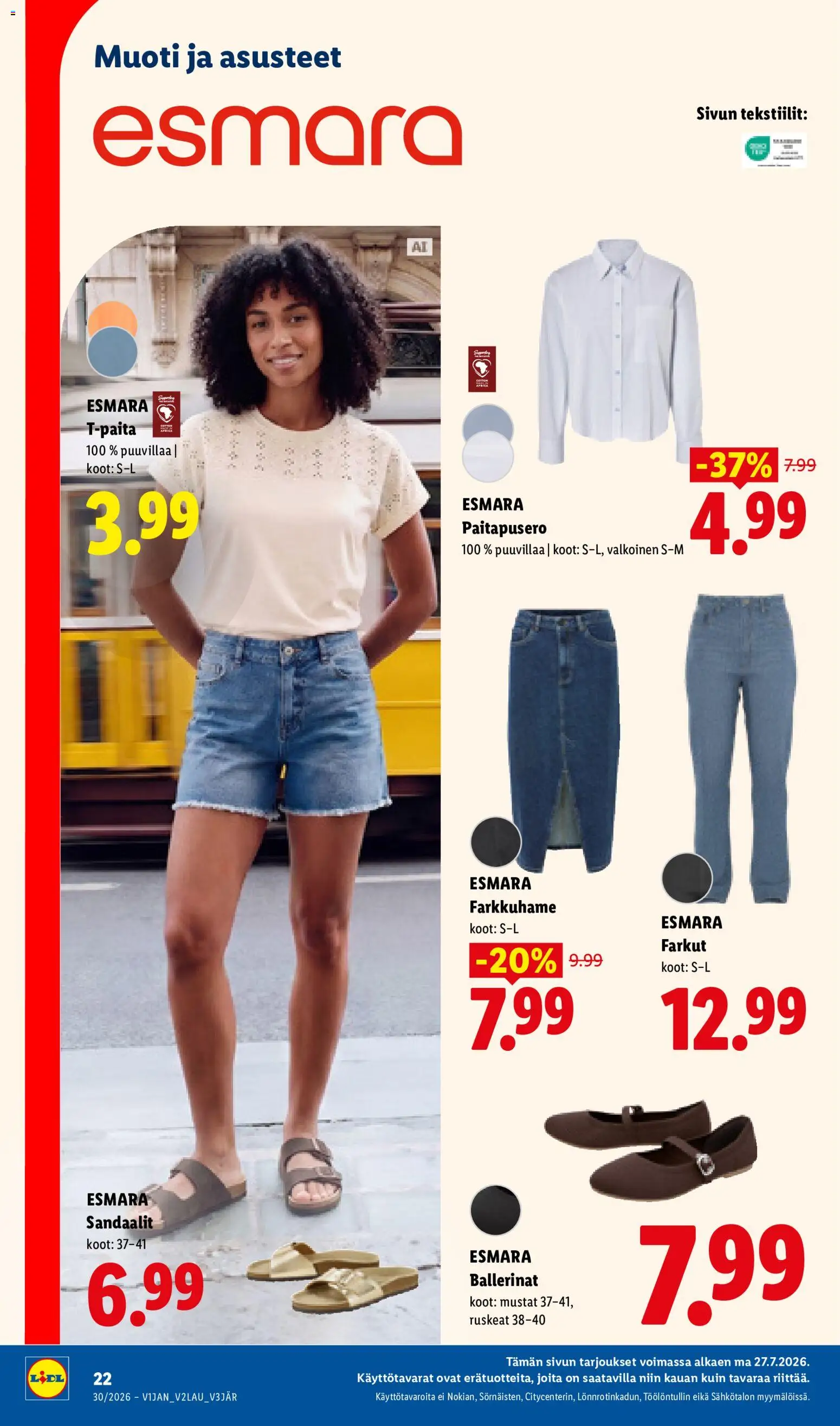 Lidl tarjoukset – voimassa 23/07/2026 alkaen | Sivu: 32 | Tuotteet: T-paita, Ballerinat, Sandaalit, Farkut