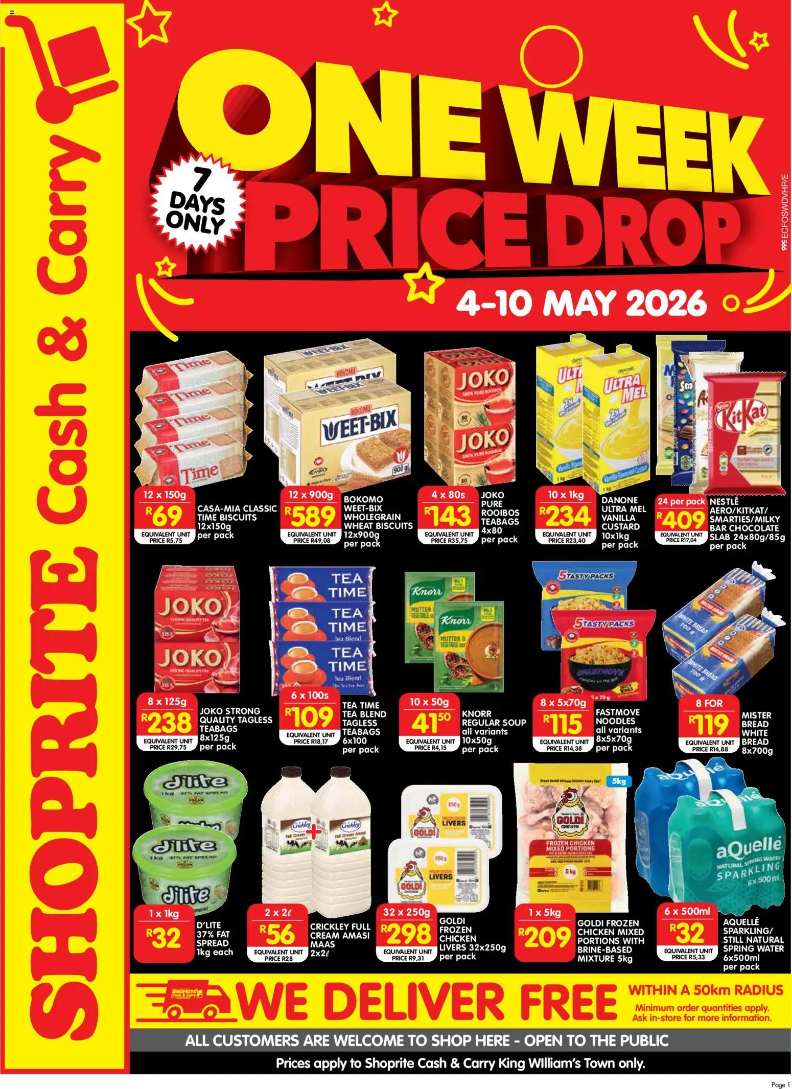 New Shoprite catalogue – valid from 04.05.2026 | Page: 1 | Products: Bread, Chocolate, Chicken, Water