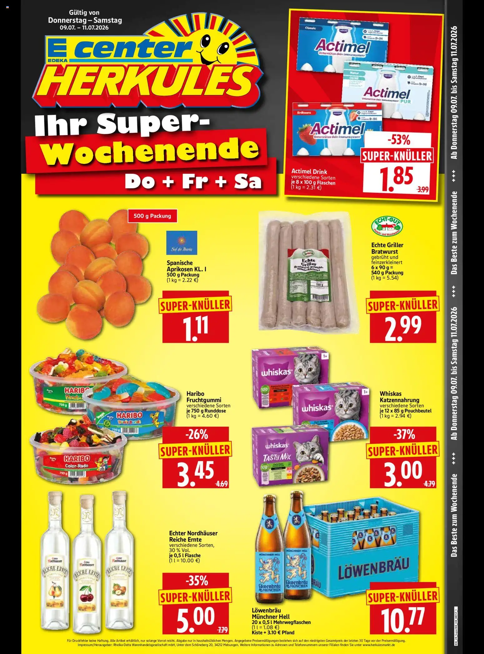 HERKULES Sonderbeilage – gültig ab 09.07.2026 | Seite: 1 | Produkte: Actimel, Haribo, Bratwurst, Whiskas