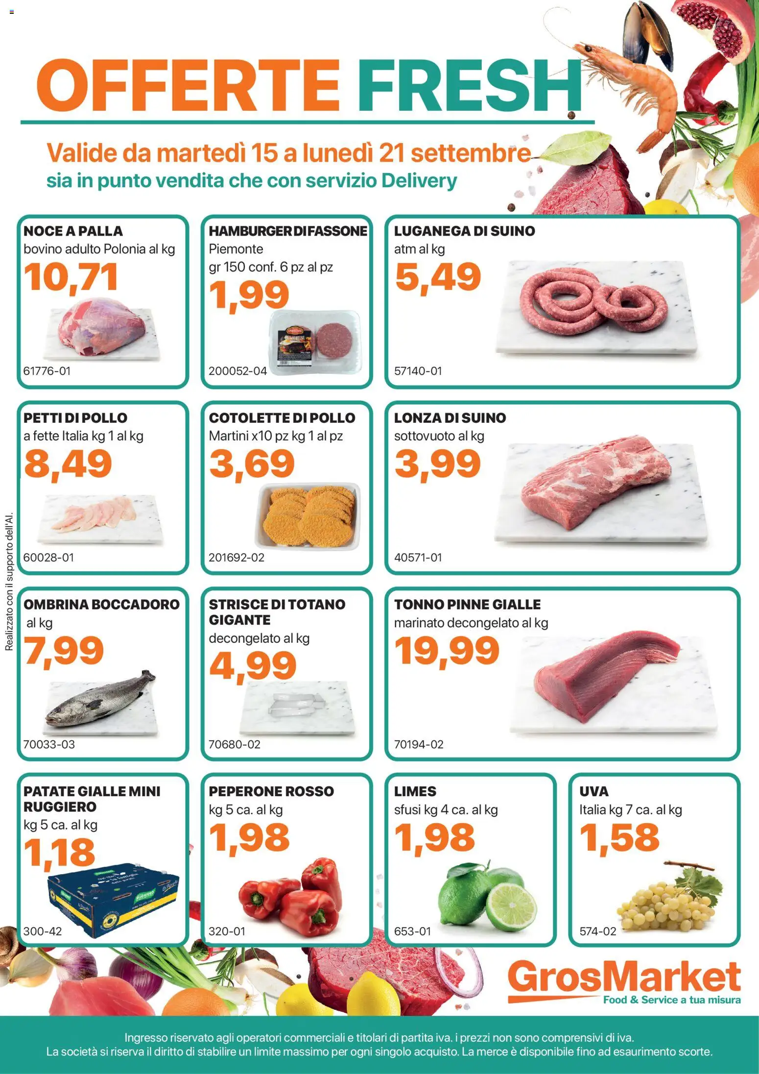 Volantino Sogegross del 15/09/2026 | Pagina: 1 | Prodotti: Pollo, Patate, Pinne, Tonno
