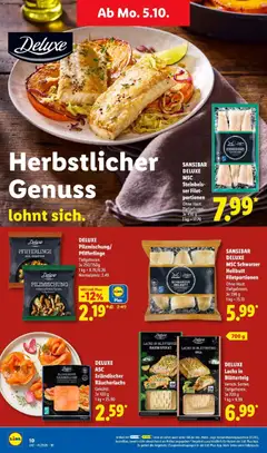 DELUXE Lachs in Blätterteig Dill, Versch. Sorten. Tiefgefroren. Je 700 g ab 05.10.2026 gültig | Seite: 20 | Produkte: Lachs, Räucherlachs, Pfifferlinge, Dill