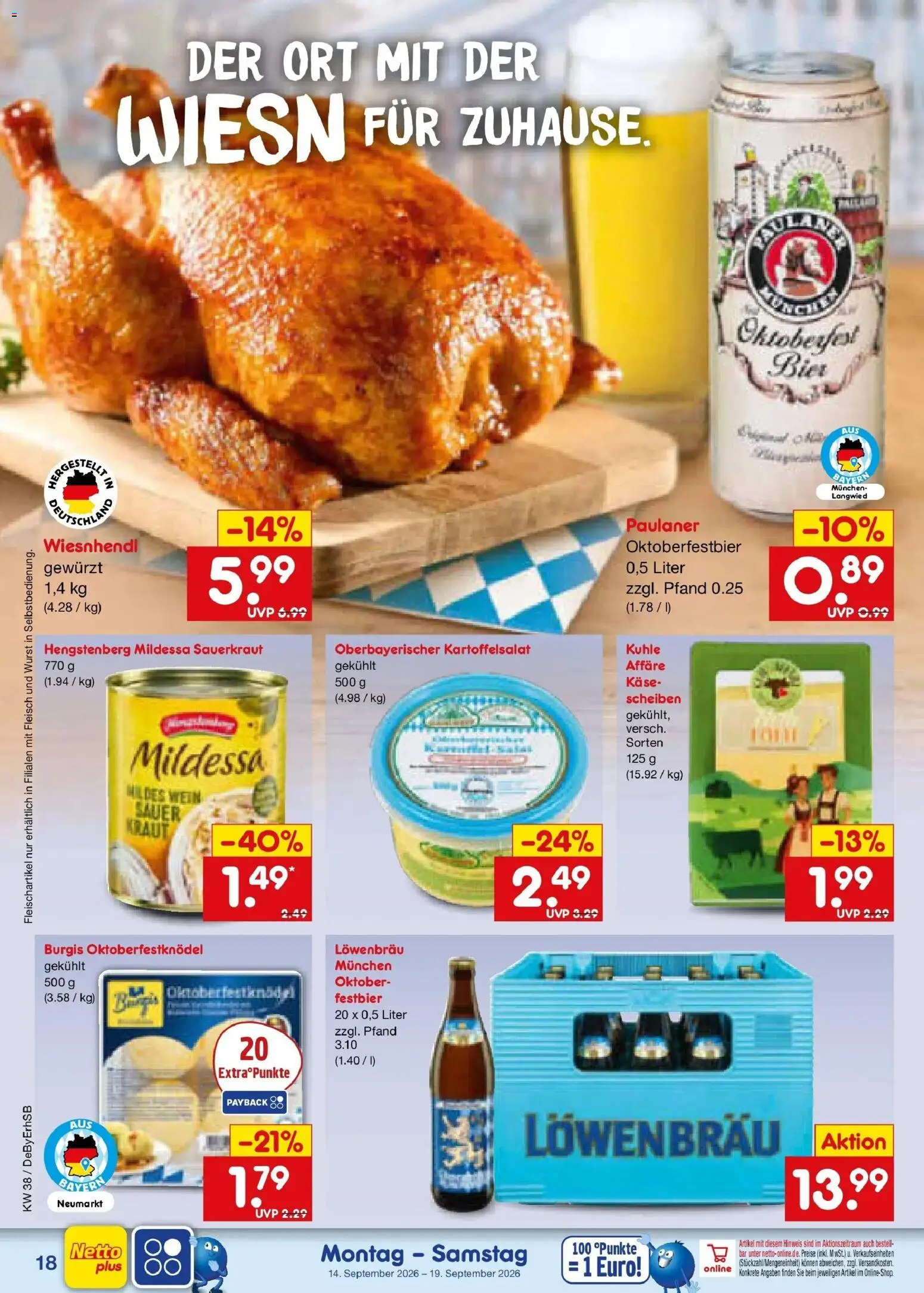 Netto Marken-Discount Prospekt München – gültig ab 14.09.2026 | Seite: 28 | Produkte: Bier, Kraut, Wein, Fleisch