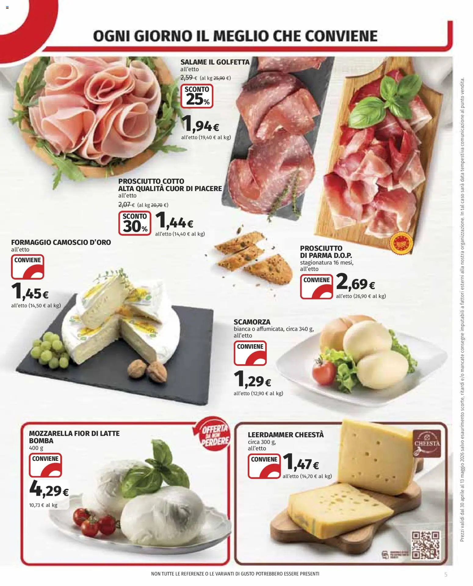 Volantino COOP del 30.04.2026 | Pagina: 5 | Prodotti: Salame, Mozzarella, Formaggio, Prosciutto