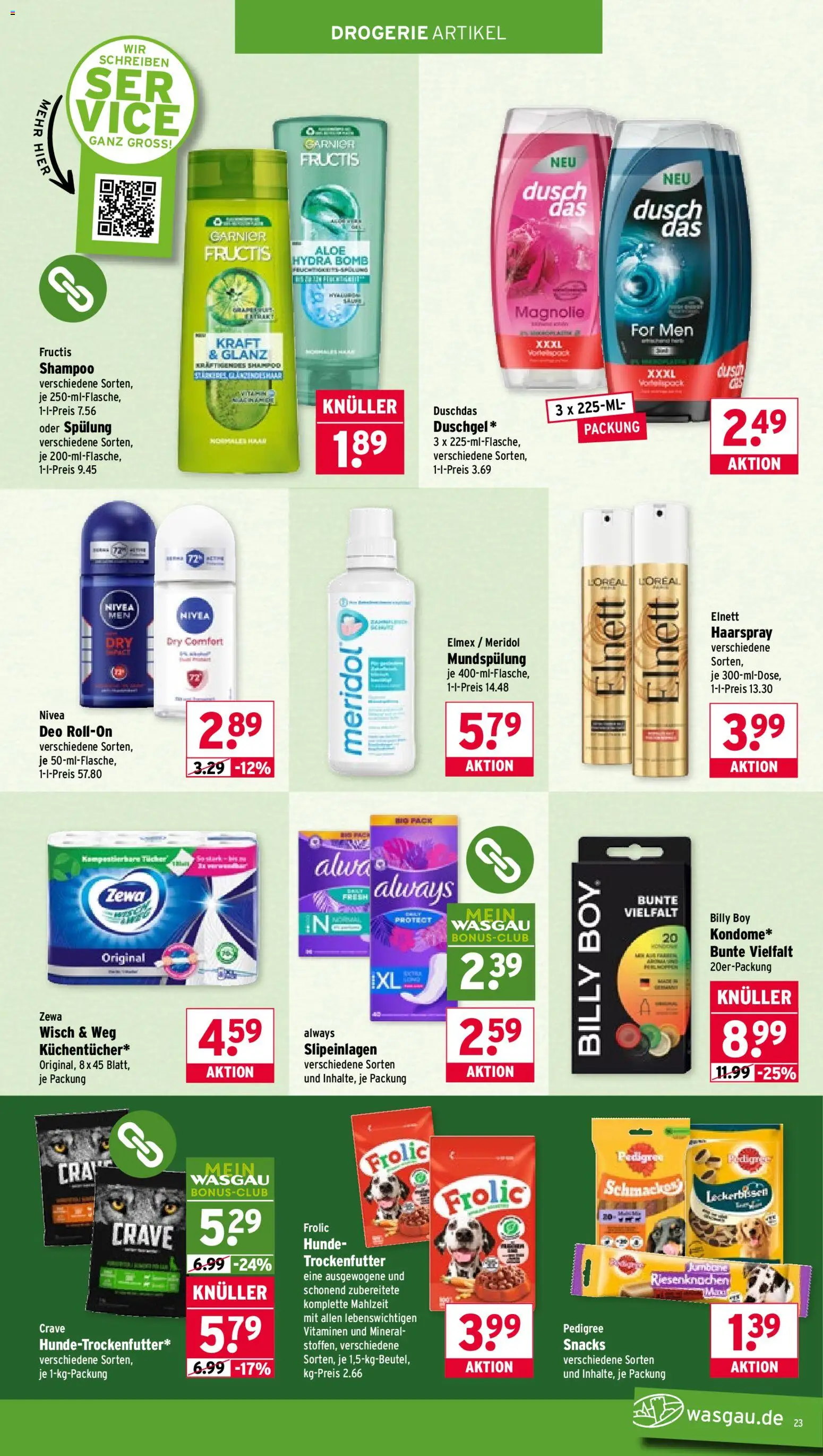 Wasgau Prospekt 	 – gültig ab 04.05.2026 | Seite: 23 | Produkte: Shampoo, Spülung, Duschgel, Pedigree