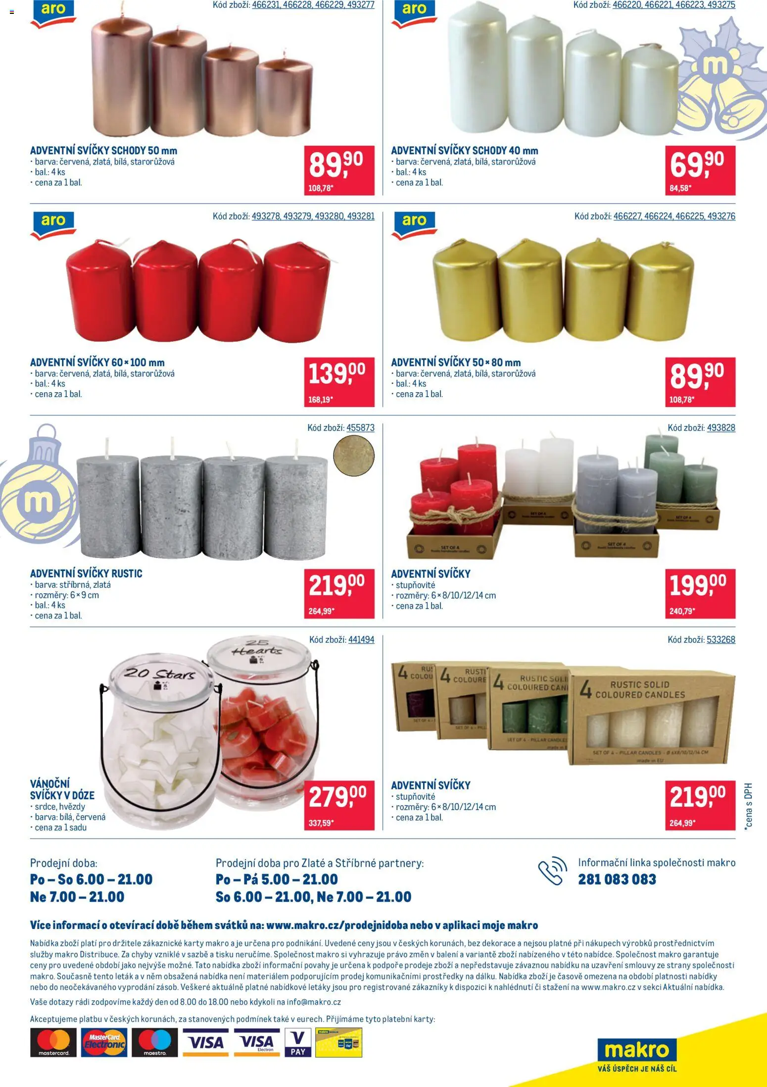 Makro leták - Dekorace od 21.10.2026 | Strana: 16 | Produkty: Adventní svíčky, Svíčky, Karty, Dekorace