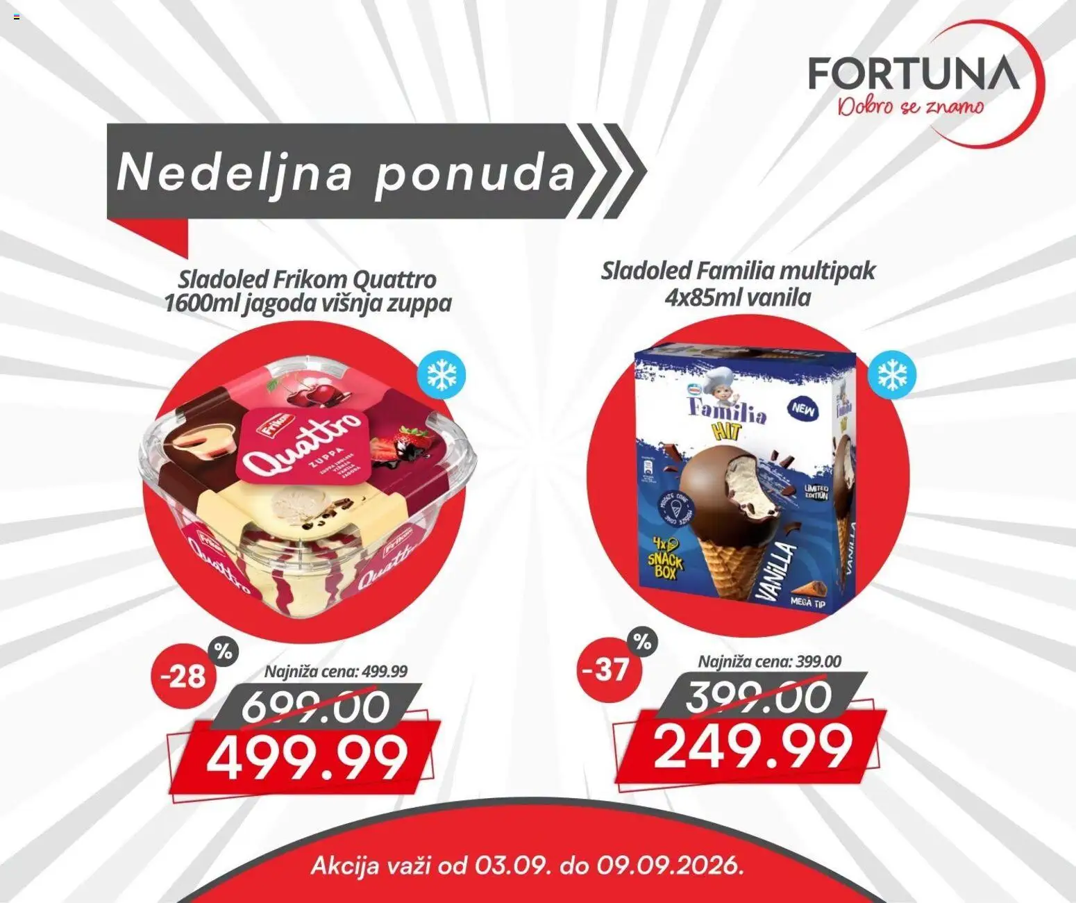 Fortuna Market katalog - važi od 03.09.2026 | Strana: 6 | Proizvode: Sladoled, Jagoda, Vanila, Višnja