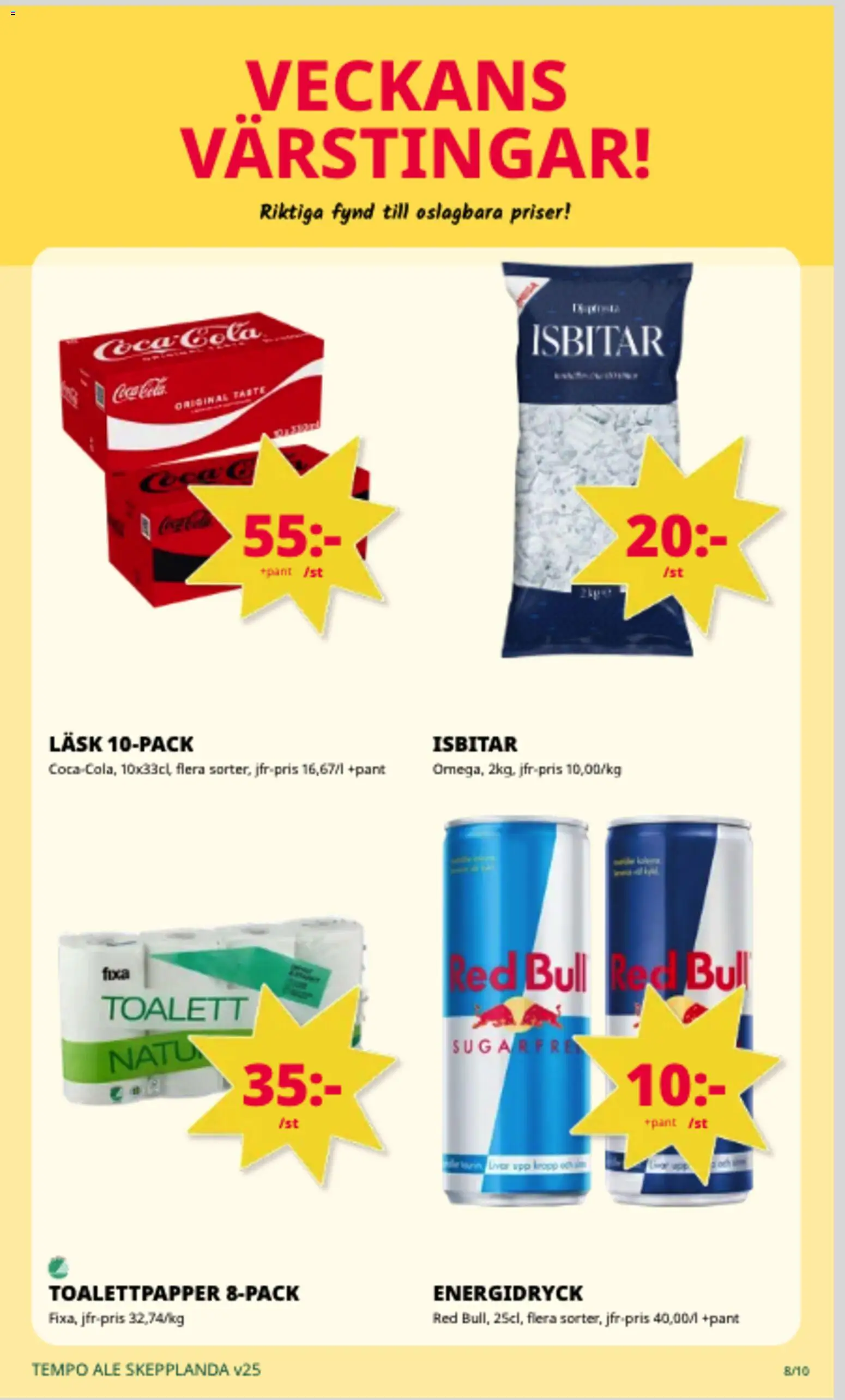 Tempo reklamblad aktuell från 15.06.2026 | Sida: 8 | Produkter: Red bull, Toalett, Coca cola, Energidryck