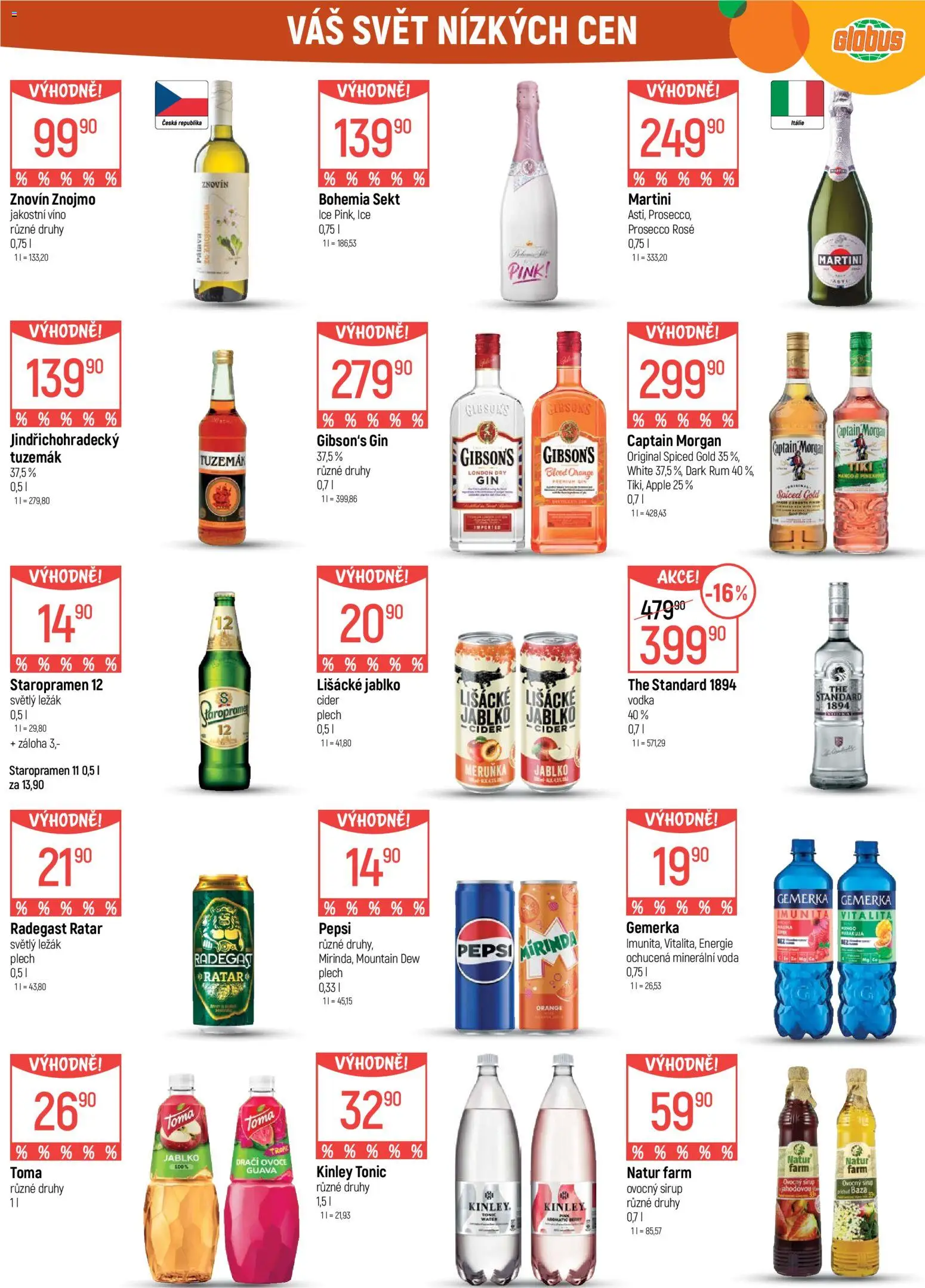 Globus leták od 05.08.2026 | Strana: 27 | Produkty: Voda, Martini, Staropramen 12, Mirinda