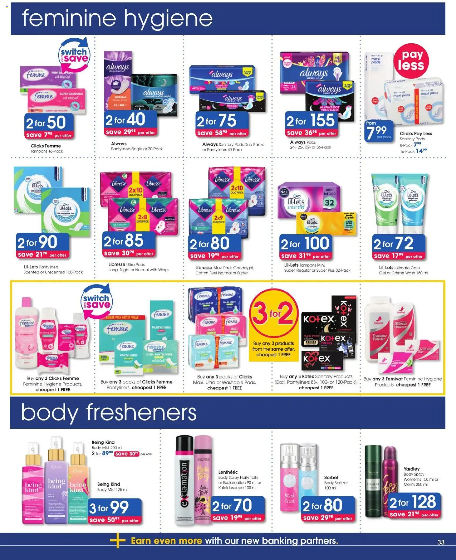 New Clicks catalogue – valid from 22/10/2026 | Page: 33 | Products: Pads, Powder, Blush, Sanitary products