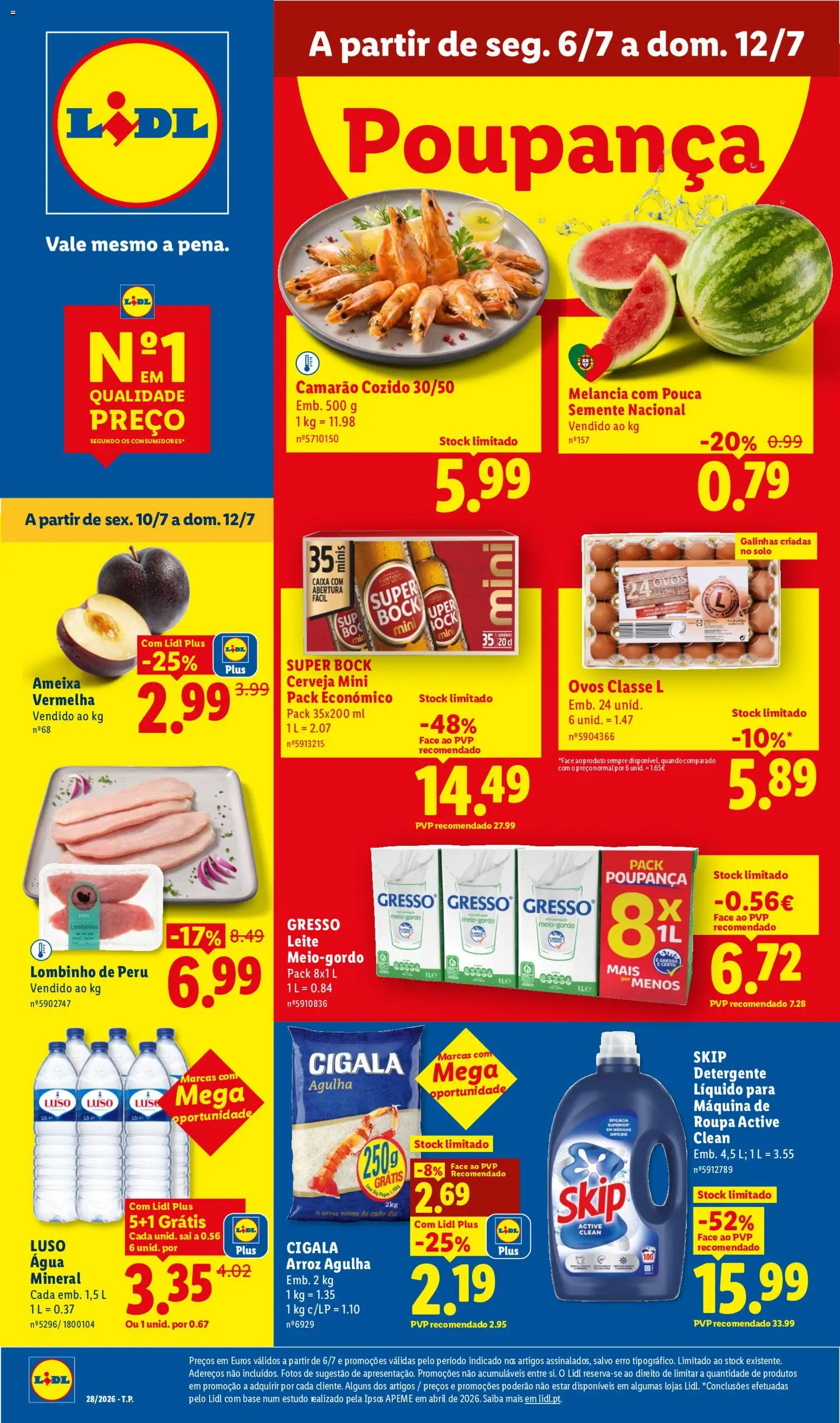 Lidl folheto │ válido de 06/07/2026 | Página: 1 | Produtos: Super bock, Base, Leite, Arroz