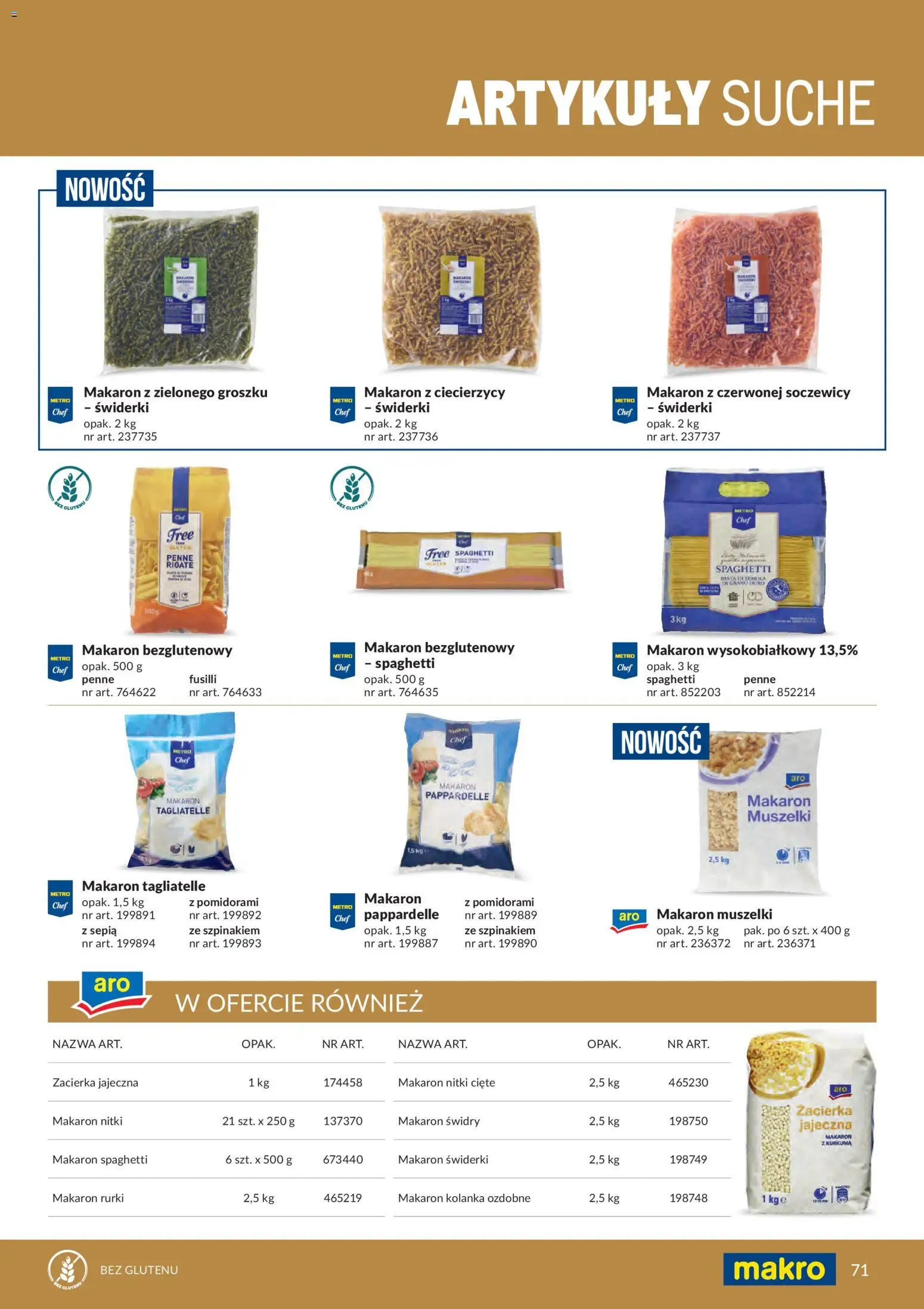 Makro gazetka - Produktów marek własnych dla profesjonalnej Gastronomii od 01.03.2026 | Strona: 71 | Produkty: Makaron z czerwonej soczewicy, Makaron tagliatelle, Makaron muszelki, Penne