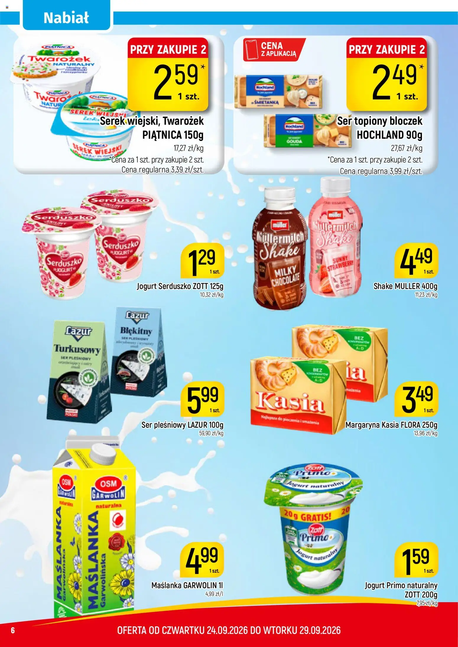 Piotruś Pan gazetka od 24.09.2026 | Strona: 6 | Produkty: Margaryna kasia, Maślanka, Jogurt naturalny, Ser pleśniowy lazur