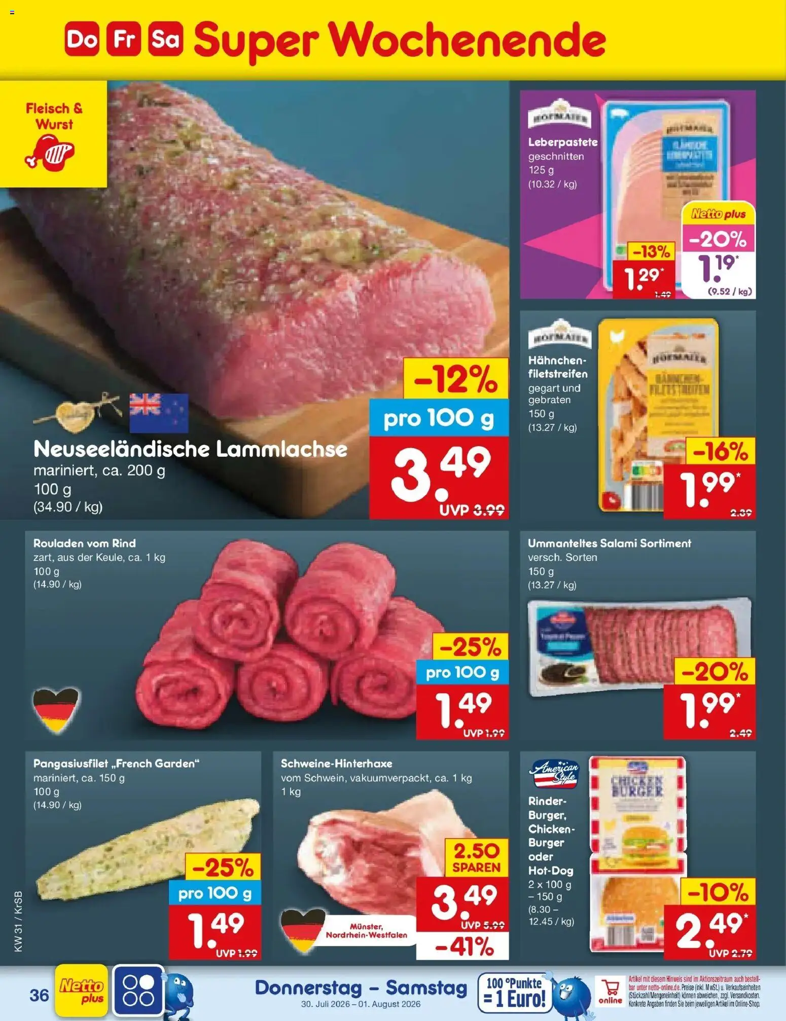 Netto Marken-Discount Prospekt Baesweiler – gültig ab 27.07.2026 | Seite: 53 | Produkte: Hahnchen, Burger, Salami, Fleisch