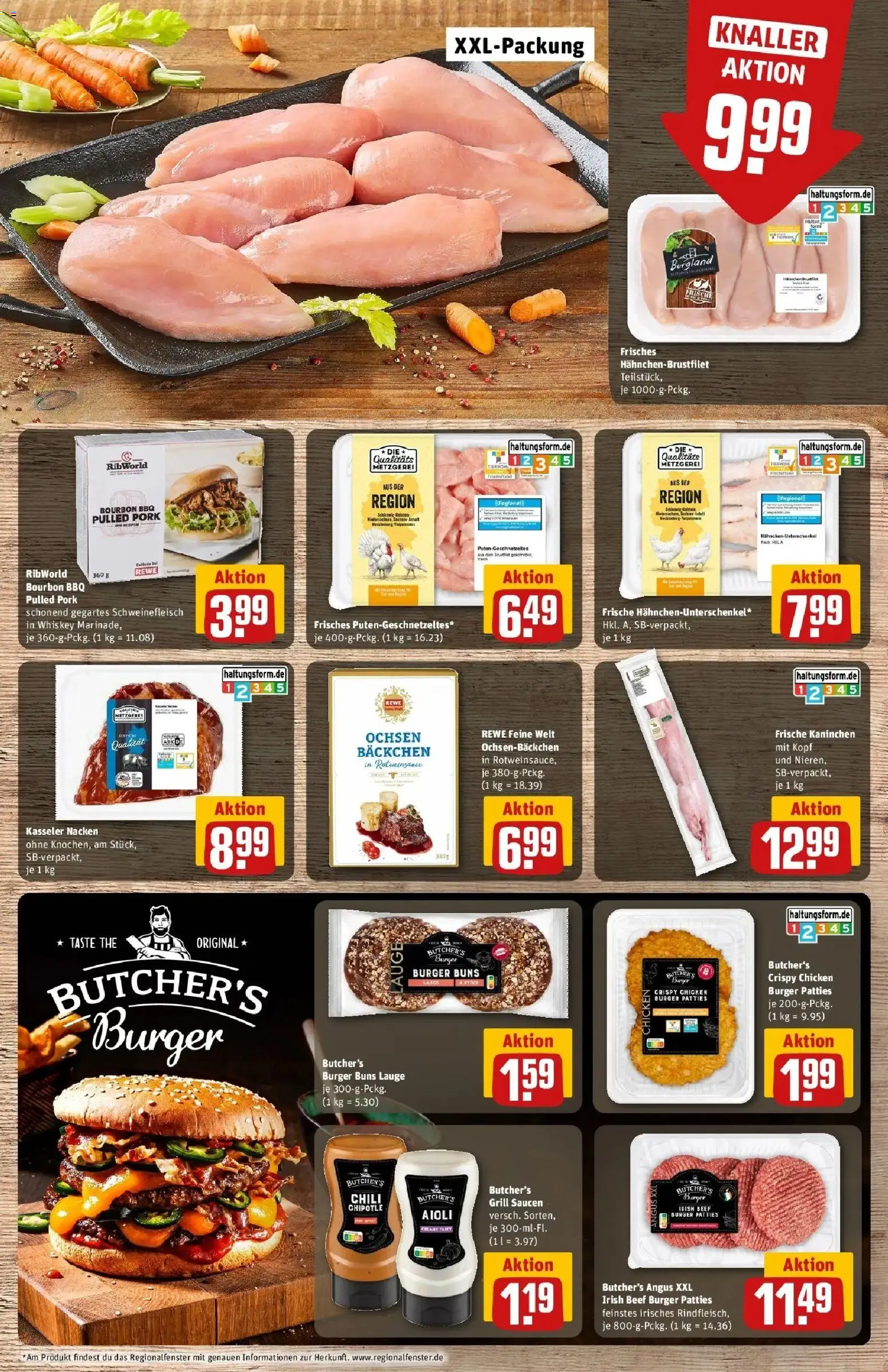 REWE Prospekt ab 05.10.2026 zum Blättern » Angebote | Seite: 11 | Produkte: Grill, Kaninchen, Burger, Bourbon