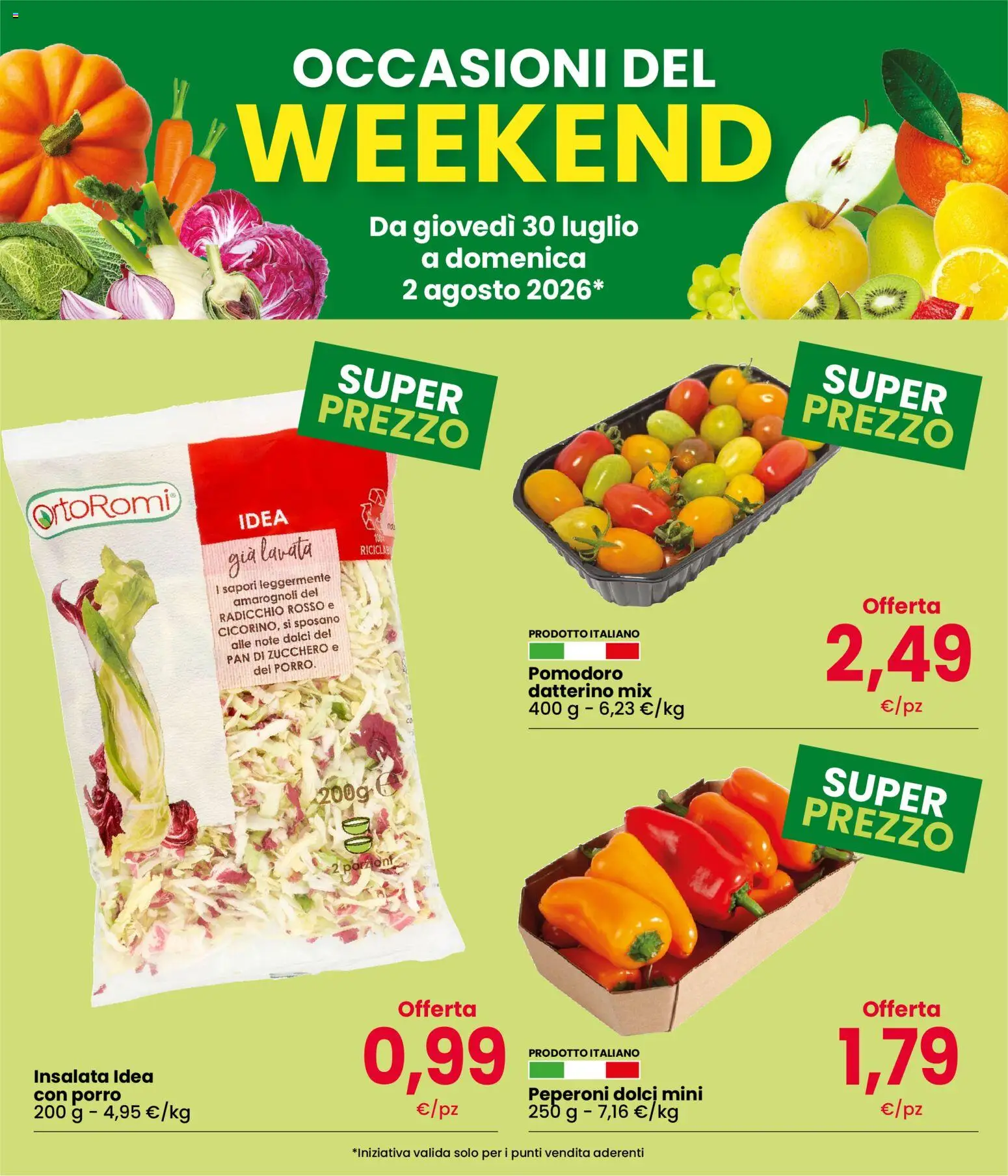 Volantino Eurospar del 30/07/2026 | Pagina: 2 | Prodotti: Peperoni, Zucchero, Pomodoro, Porro