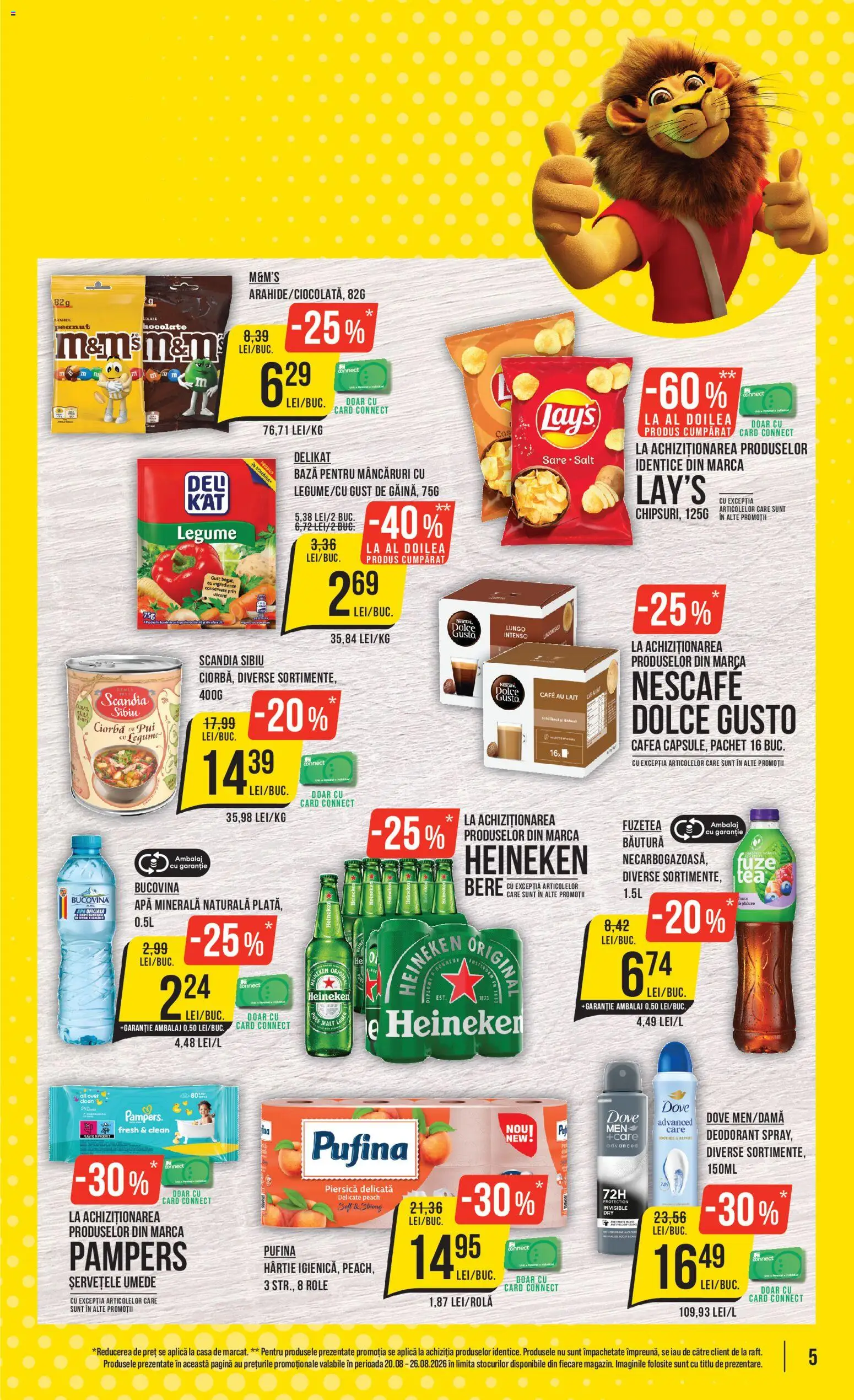 Noul catalog Mega Image – valabil de la 20.08.2026 | Pagină: 5 | Produse: Piersică, Pampers, Apă, Legume