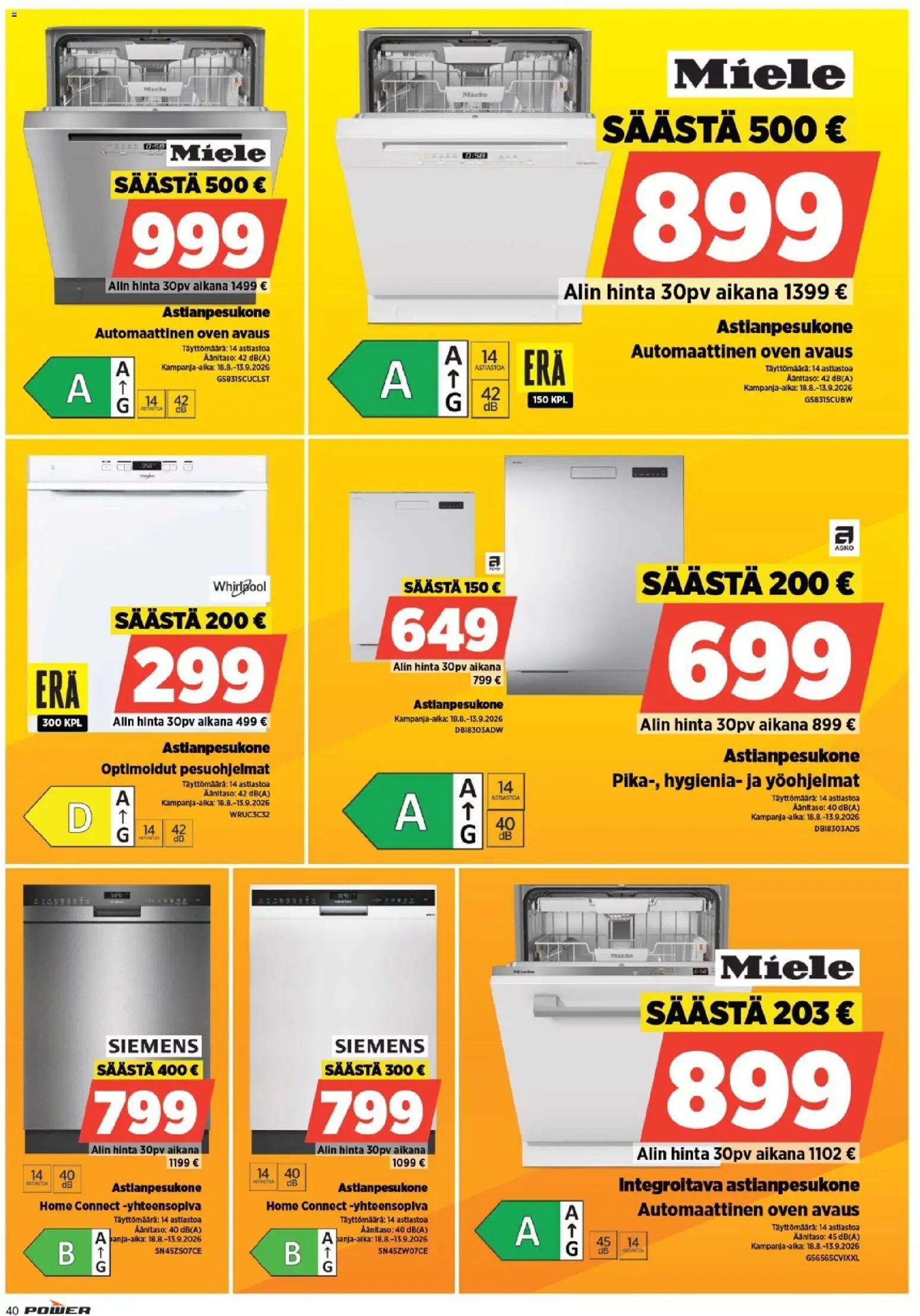 Power tarjoukset – voimassa 25/08/2026 alkaen | Sivu: 40 | Tuotteet: Astianpesukone