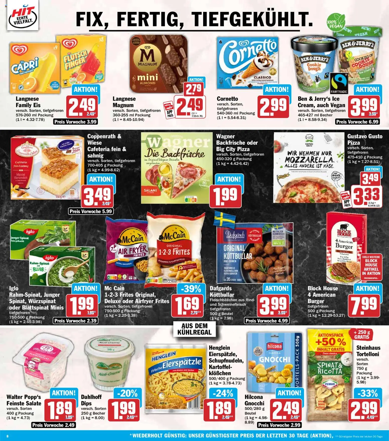 HIT Prospekt – gültig ab 27.07.2026 | Seite: 8 | Produkte: Langnese, Käse, Iglo, Pasta