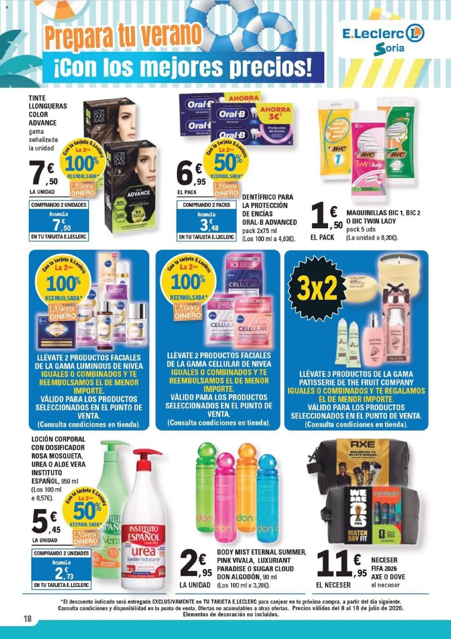 E.Leclerc folleto Soria │ válido desde el 08/07/2026 | Página: 18 | Productos: Tinte, Loción corporal, Té, Neceser