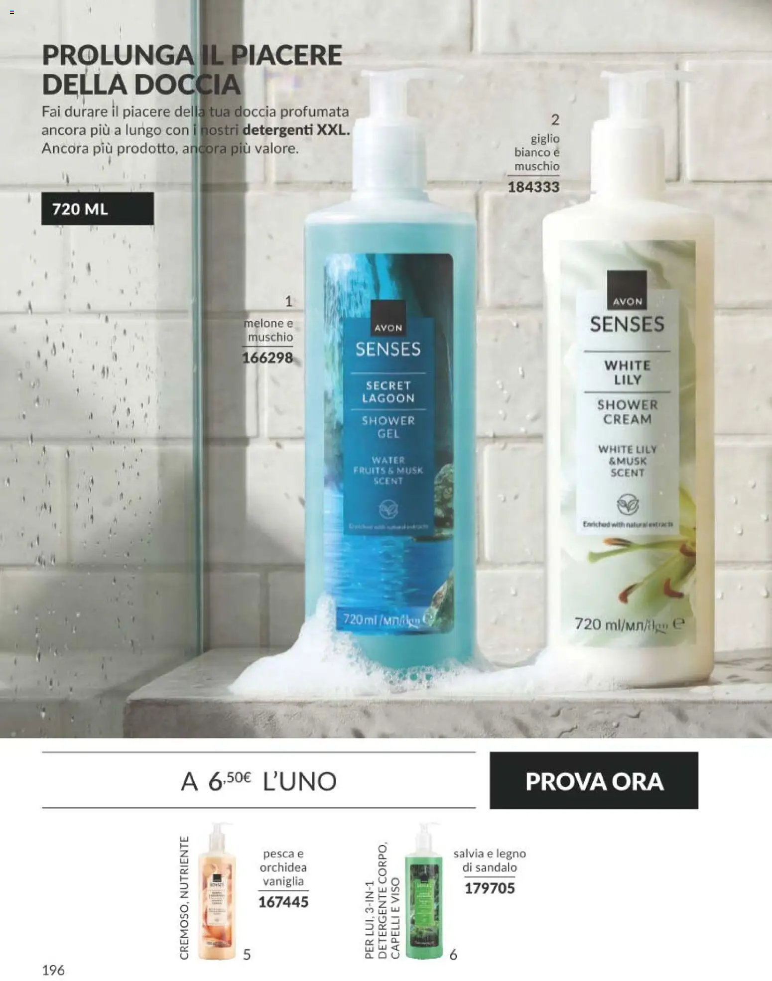 Volantino Avon del 01/09/2026 | Pagina: 196 | Prodotti: Detergente, Pesca, Orchidea, Doccia