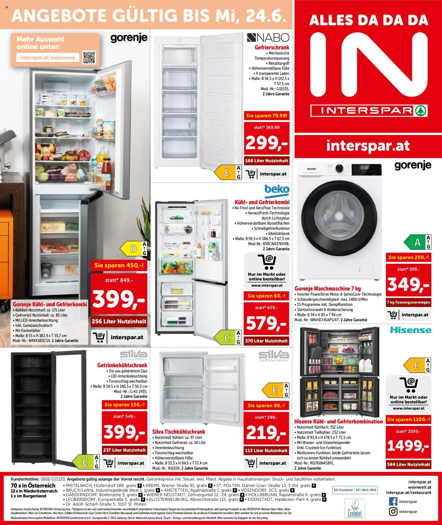 Interspar - Niederoesterreich gültig ab 03.06.2026 | Seite: 20 | Produkte: Wasser, Gefrierschrank, Waschmaschine
