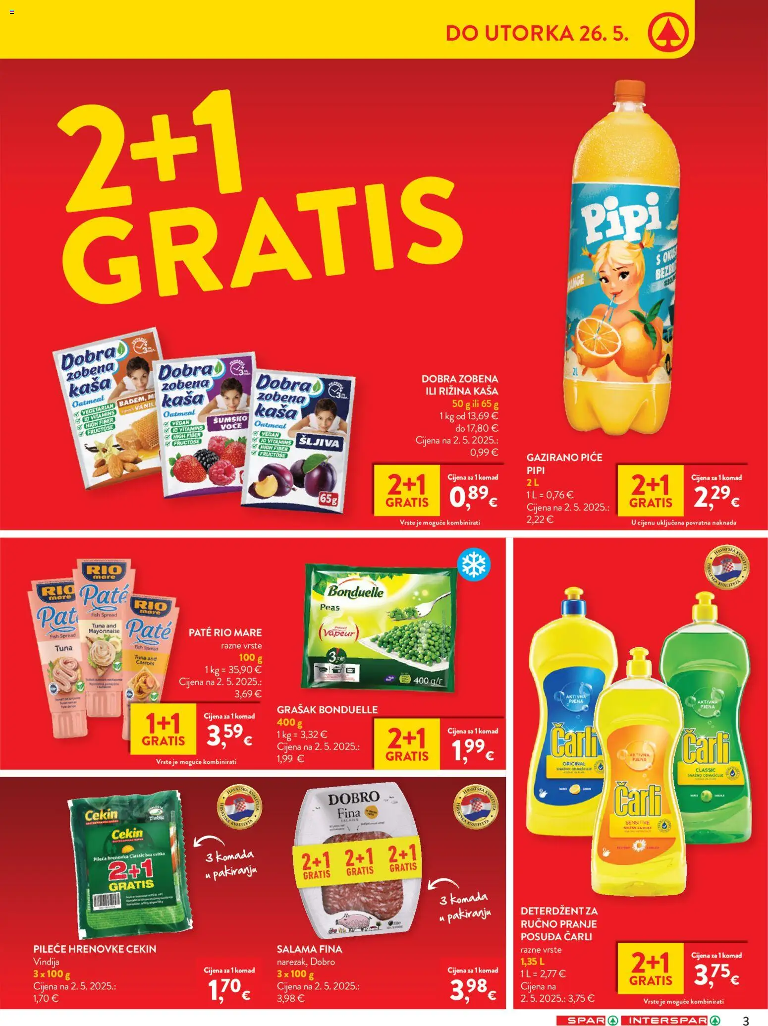 Spar katalog | vrijedi od 20.05.2026 | Stranica: 3 | Proizvodi: Rio Mare, Salama, Hrenovke, Grašak