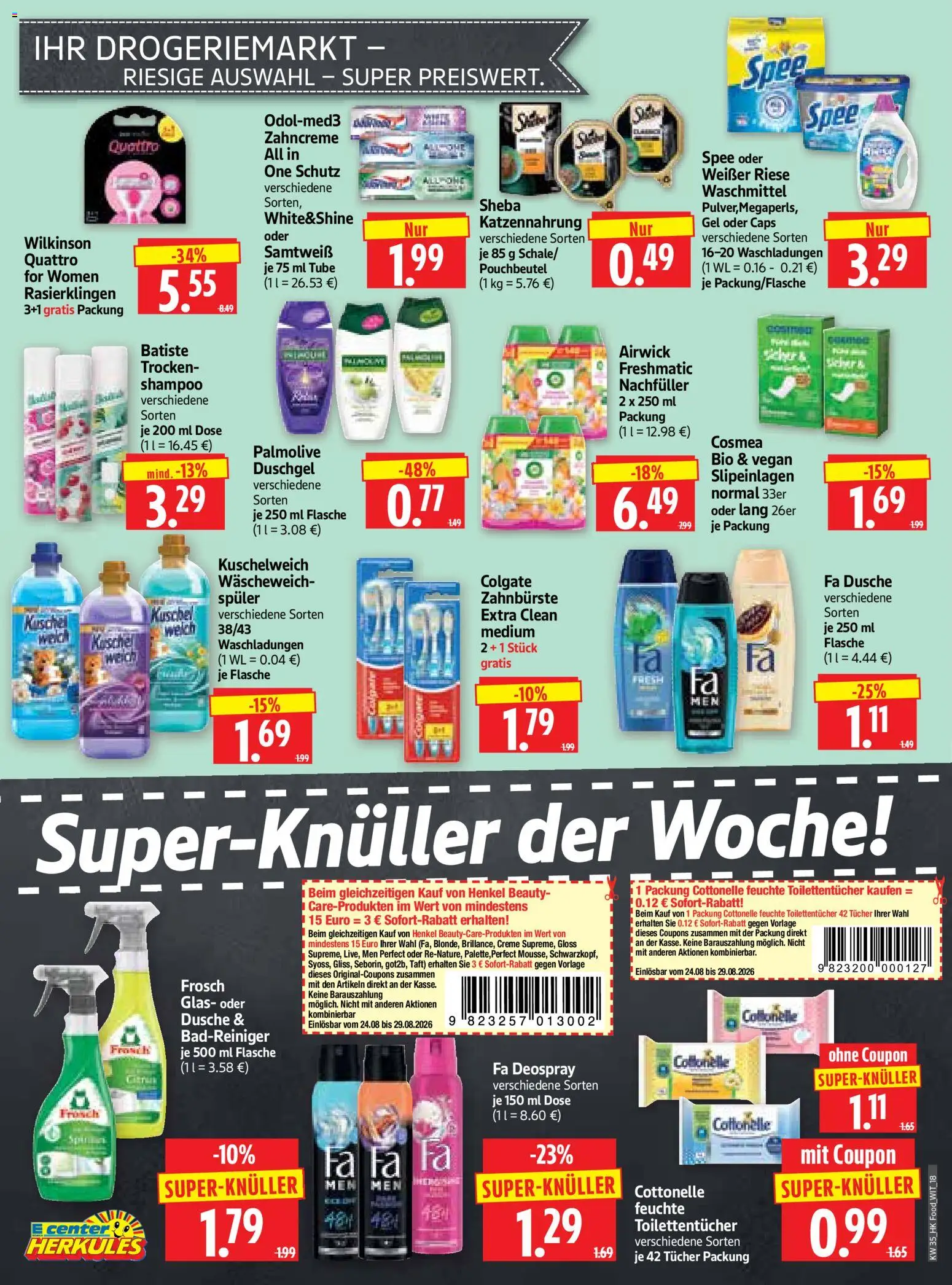 HERKULES Prospekt – gültig ab 24.08.2026 | Seite: 18 | Produkte: Kuschelweich, Duschgel, Zahnbürste, Waschmittel