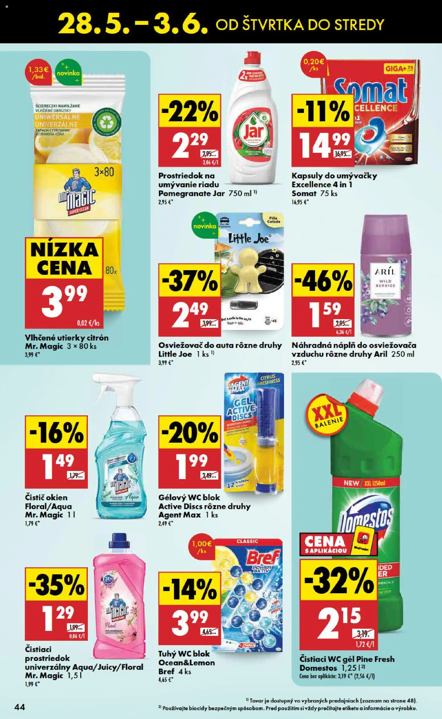 Nové Biedronka akcie – leták je platný od 28.05.2026 | Strana: 44 | Produkty: Čistič okien, Wc, Wc blok, Jar