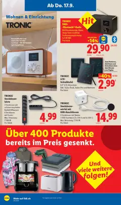 TRONIC DAB+ -Bluetooth®-Radio, Mit Uhrzeitanzeige, Alarm, Sleep-Timer-Funktion Audioausgangsleistung: 1x 5 W RMS Pro Stück ab 17.09.2026 gültig | Seite: 20