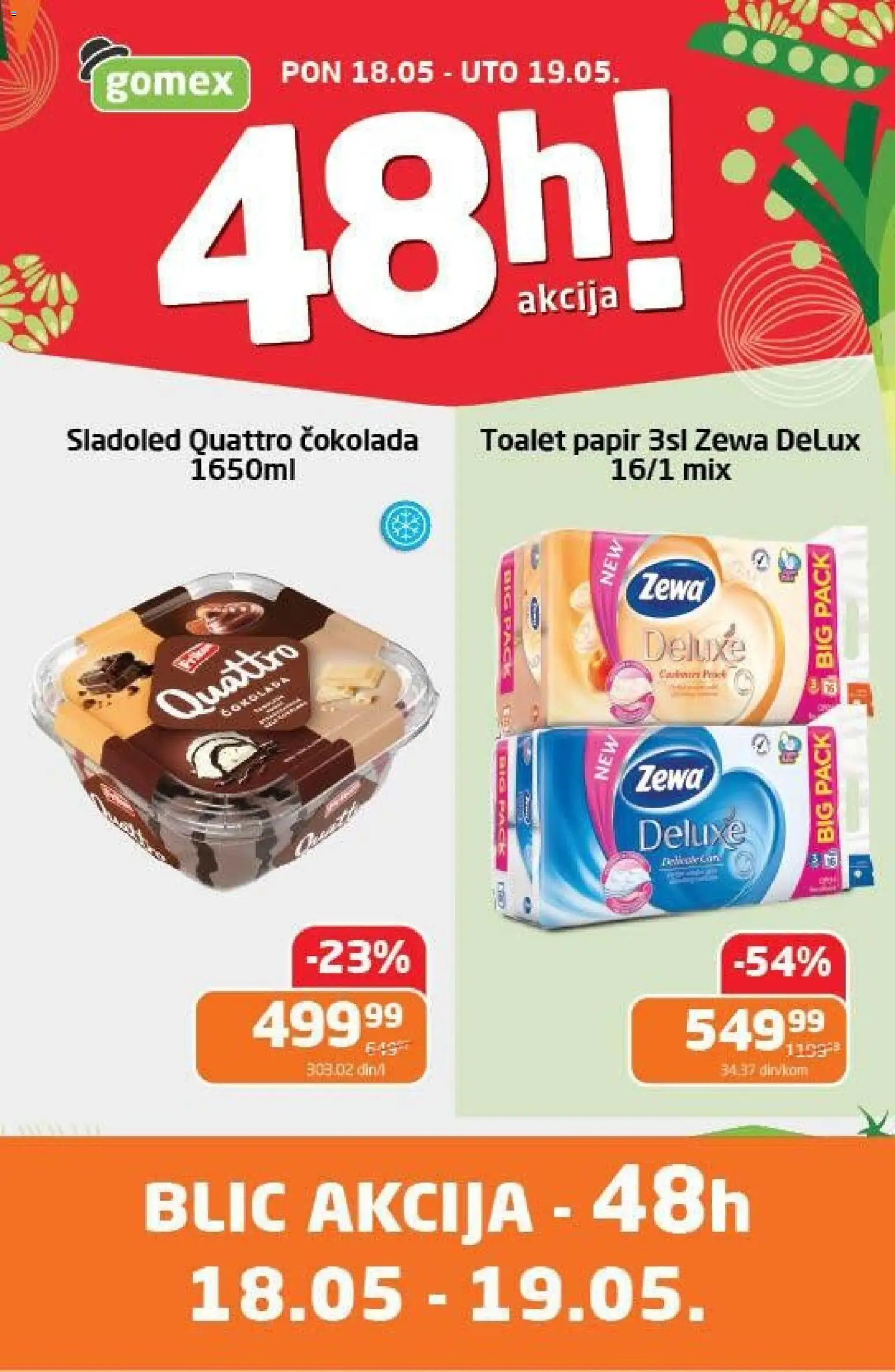 Gomex katalog - važi od 18.05.2026 | Strana: 1 | Proizvode: Toalet papir, Sladoled, Čokolada