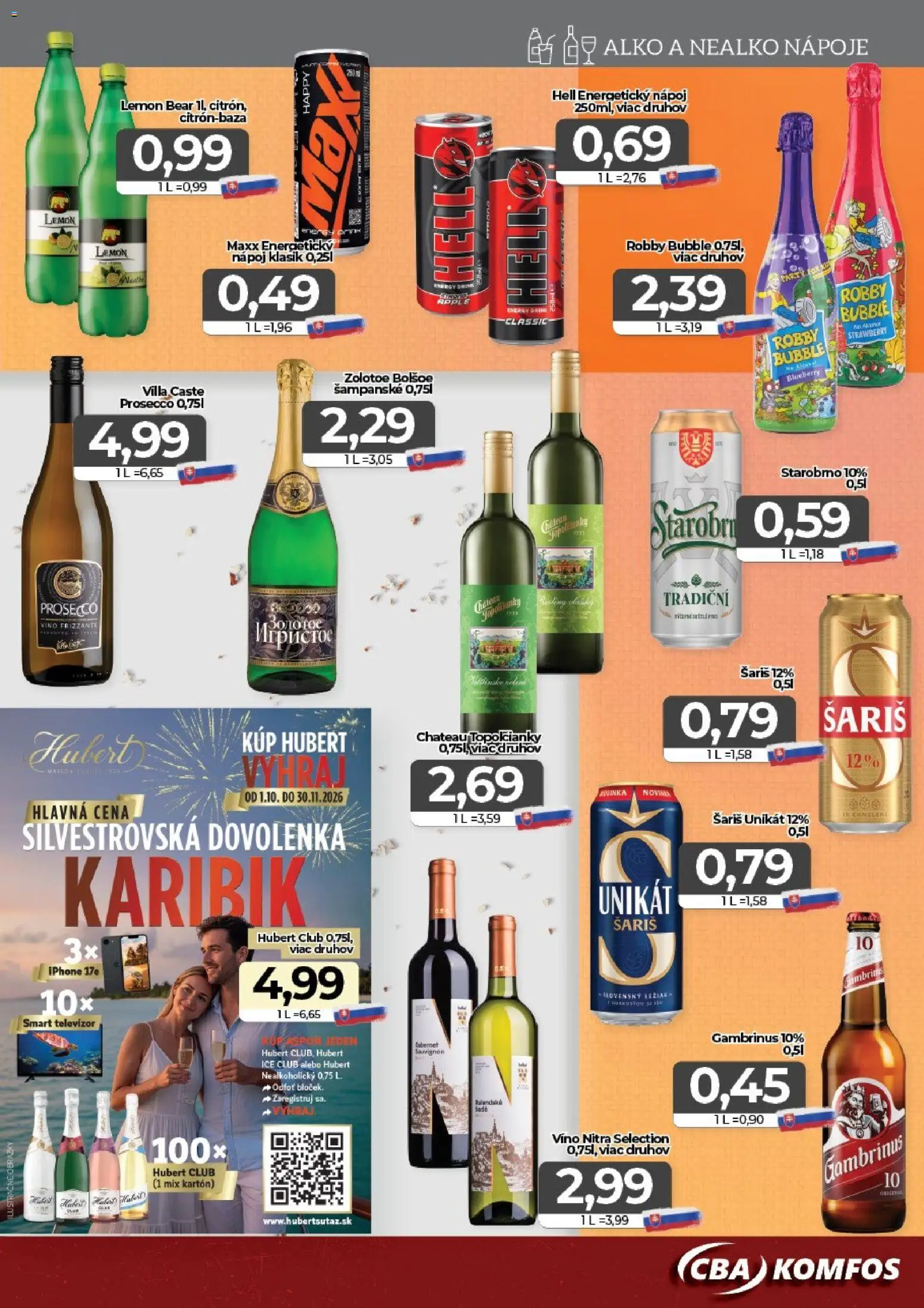 Nové CBA Komfos akcie – leták je platný od 23.10.2026 | Strana: 13 | Produkty: Prosecco, Nápoje, Gambrinus, Šampanské