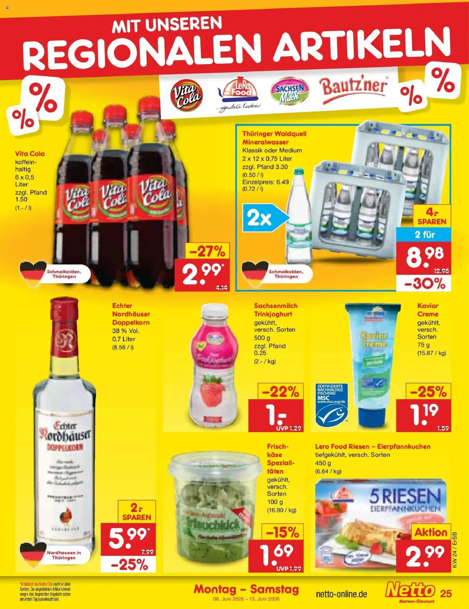 Netto Marken-Discount Prospekt Nordhausen – gültig ab 08.06.2026 | Seite: 43 | Produkte: Cola, Creme, Trinkjoghurt, Vita cola