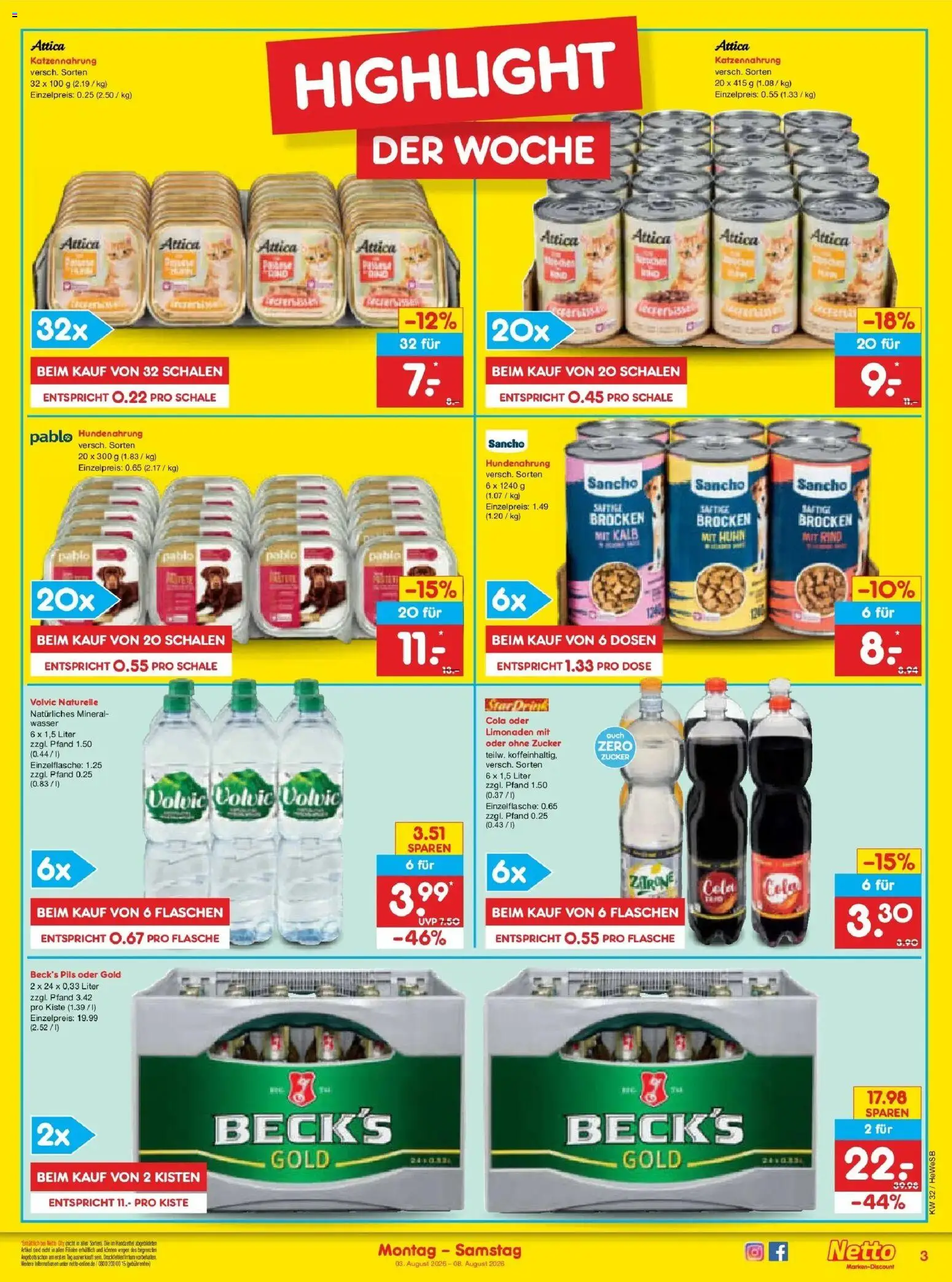 Netto Marken-Discount Prospekt Hamburg – gültig ab 03.08.2026 | Seite: 3 | Produkte: Pils, Wasser, Zucker, Zitrone
