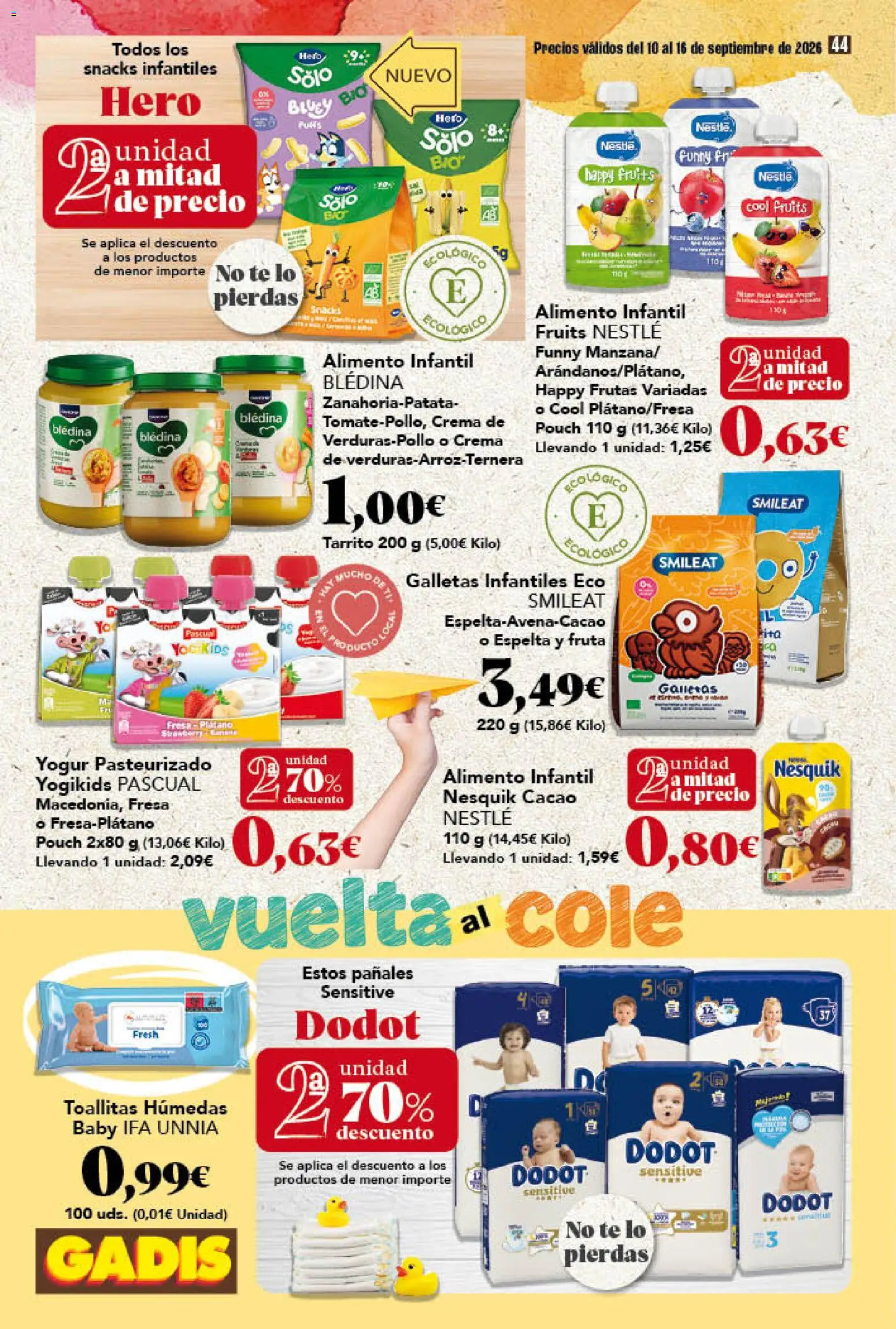 Gadis folleto │ válido desde el 10/09/2026 | Página: 44 | Productos: Crema, Toallitas húmedas, Cacao, Pañales
