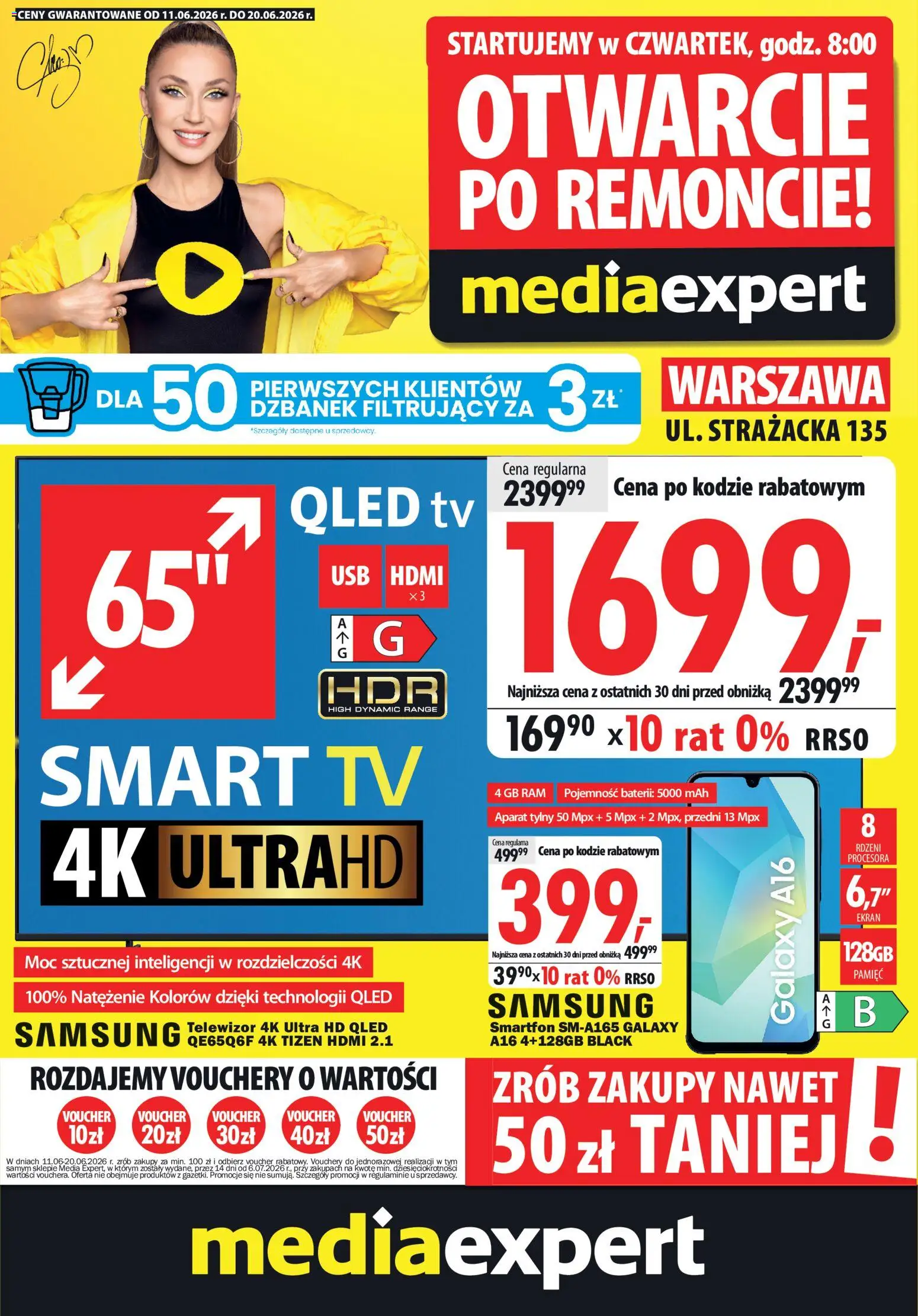 Mediaexpert promocje - Otwarcie po remoncie Warszawa od 11.06.2026 | Strona: 1 | Produkty: Dzbanek, Smartfon, Telewizor, Dzbanek filtrujący