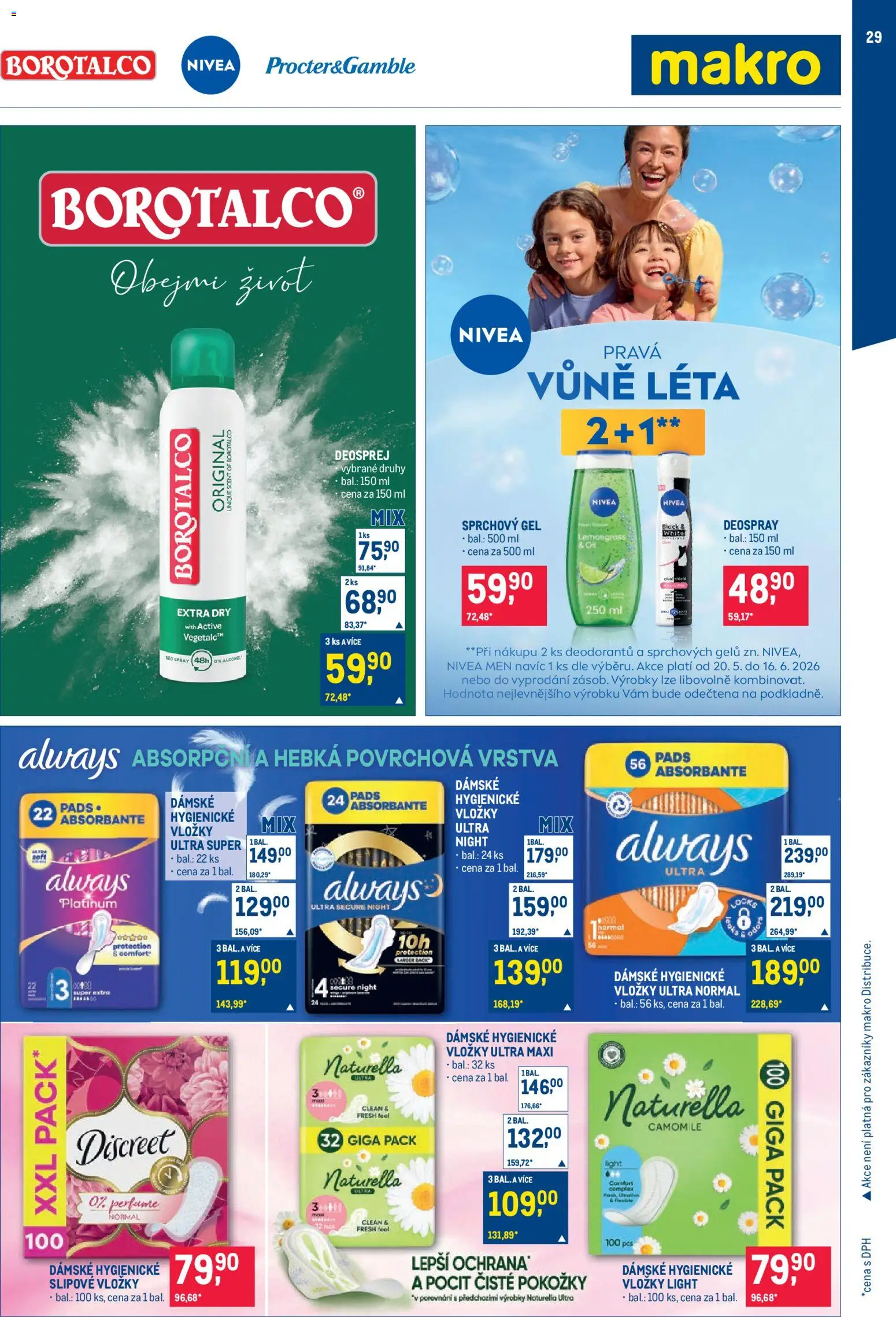 Makro leták - Obchodní partneři od 20.05.2026 | Strana: 29 | Produkty: Sprchový gel, Nivea, Vložky, Borotalco