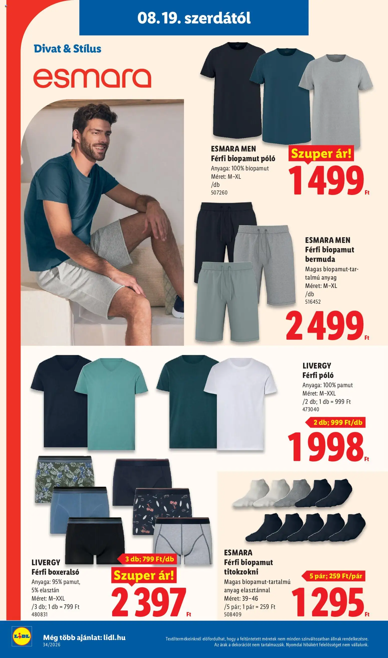 Lidl akciós ujság - amely érvényes a következő dátumtól: 2026.08.19. | Oldal: 26 | Termékek: Boxeralsó, Férfi póló, Férfi boxeralsó, Póló