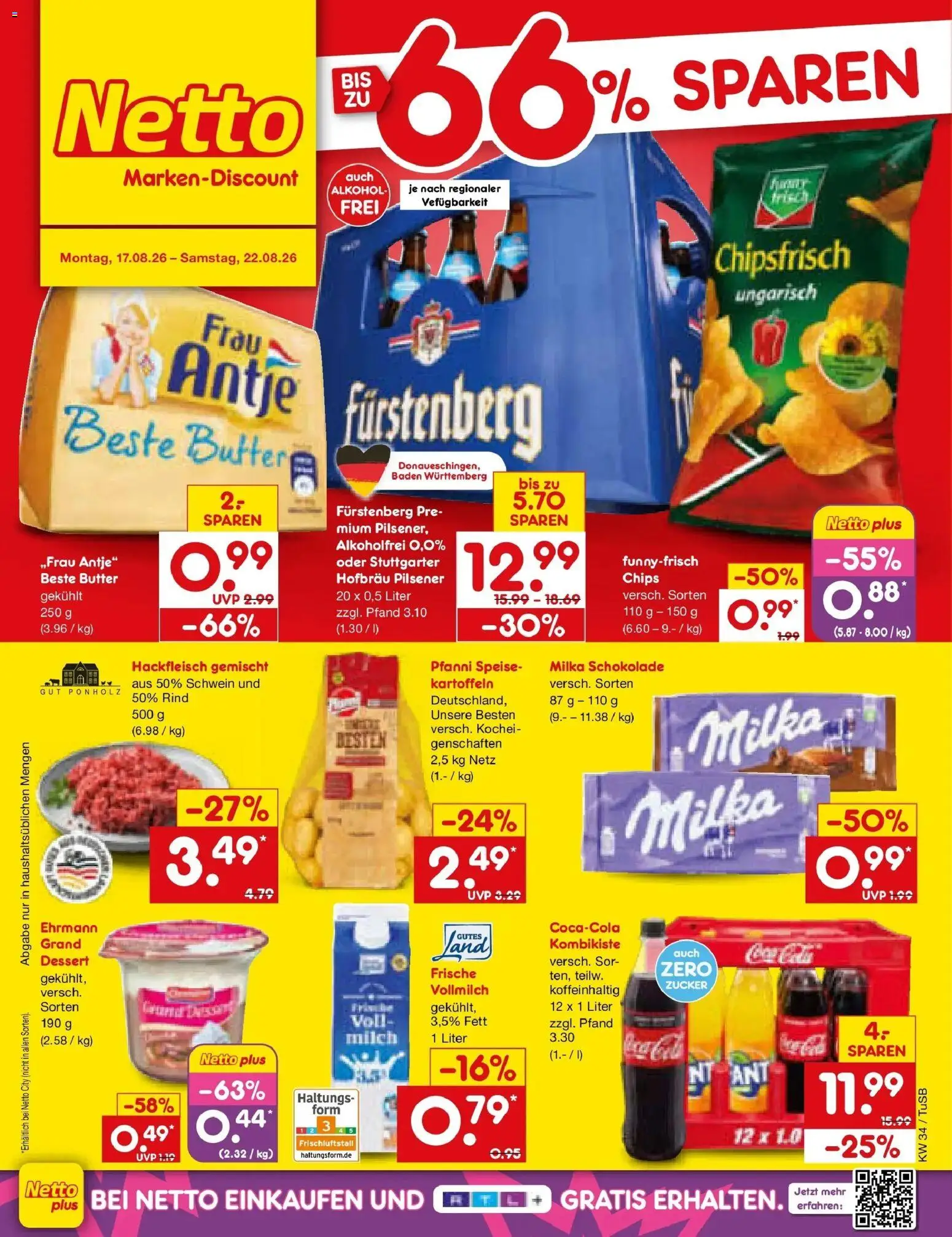 Netto Marken-Discount Prospekt Lahr-Langenwinkel – gültig ab 17.08.2026 | Seite: 1 | Produkte: Butter, Kartoffeln, Alkohol, Chips