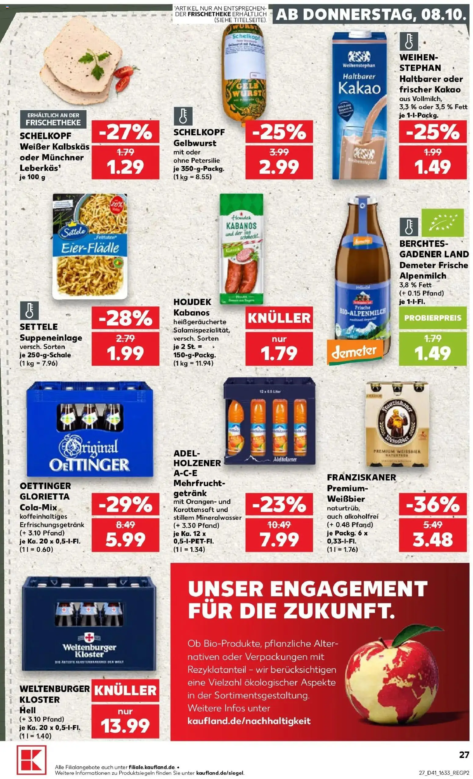 Prospekt Kaufland ab 08.10.2026 » Angebote Online zum Blättern | Seite: 27 | Produkte: Franziskaner, Orangen, Oettinger, Wurst