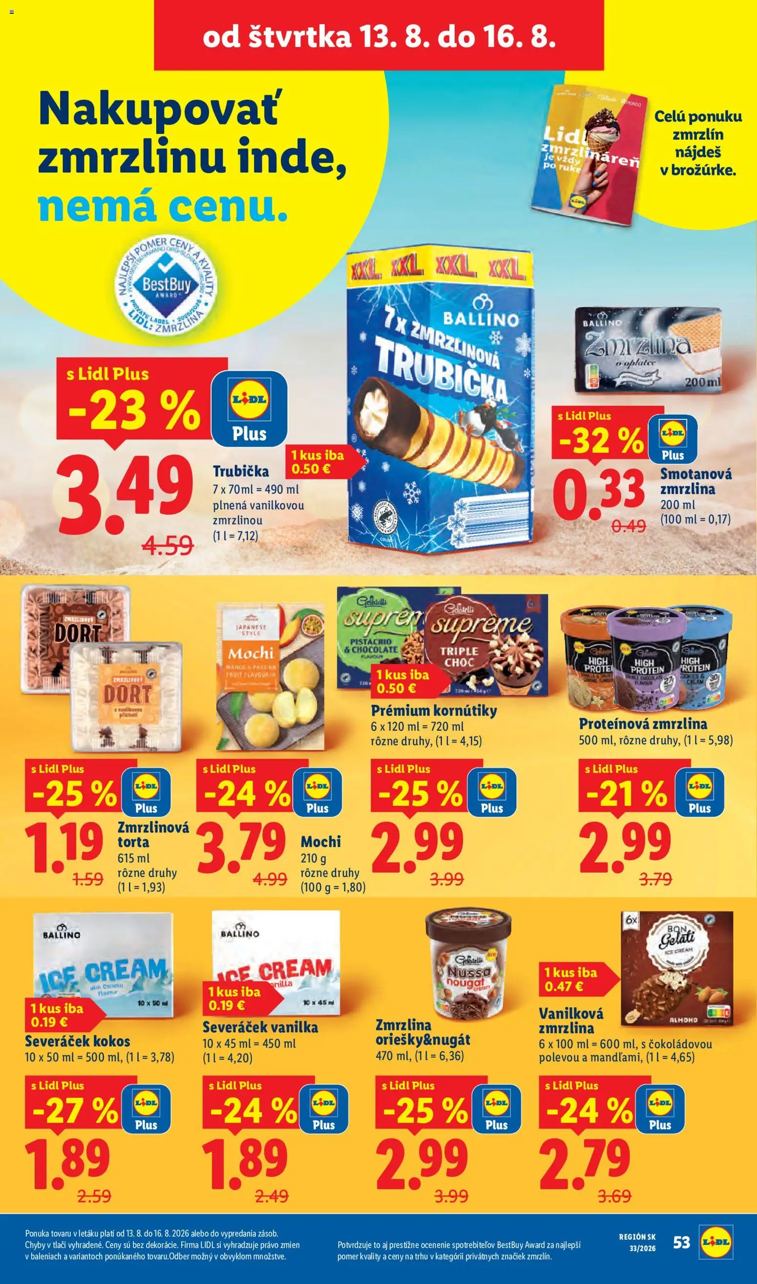 Nové Lidl akcie – leták je platný od 10.08.2026 | Strana: 69 | Produkty: Kokos, Zmrzlina, Proteínová zmrzlina, Vanilka