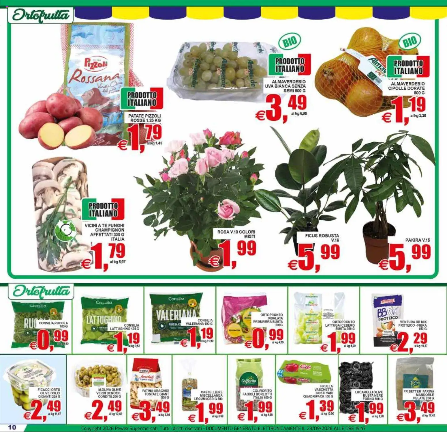 Volantino Pewex del 23/09/2026 | Pagina: 10 | Prodotti: Lattuga iceberg, Patate, Cipolle, Funghi