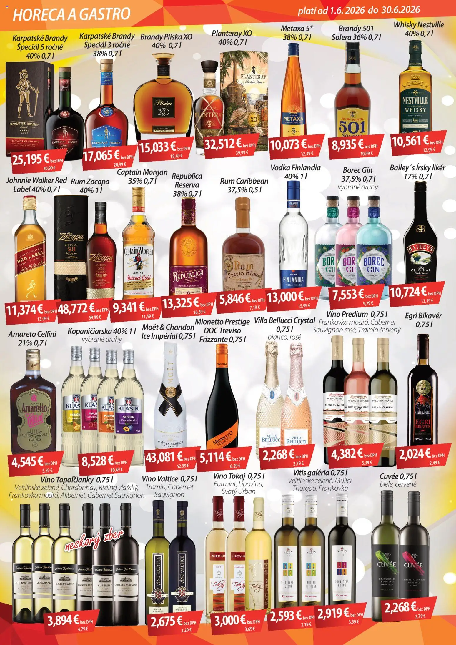 Nové CBA Verex akcie – leták je platný od 01.06.2026 | Strana: 2 | Produkty: Metaxa, Karpatské brandy, Gin, Vodka